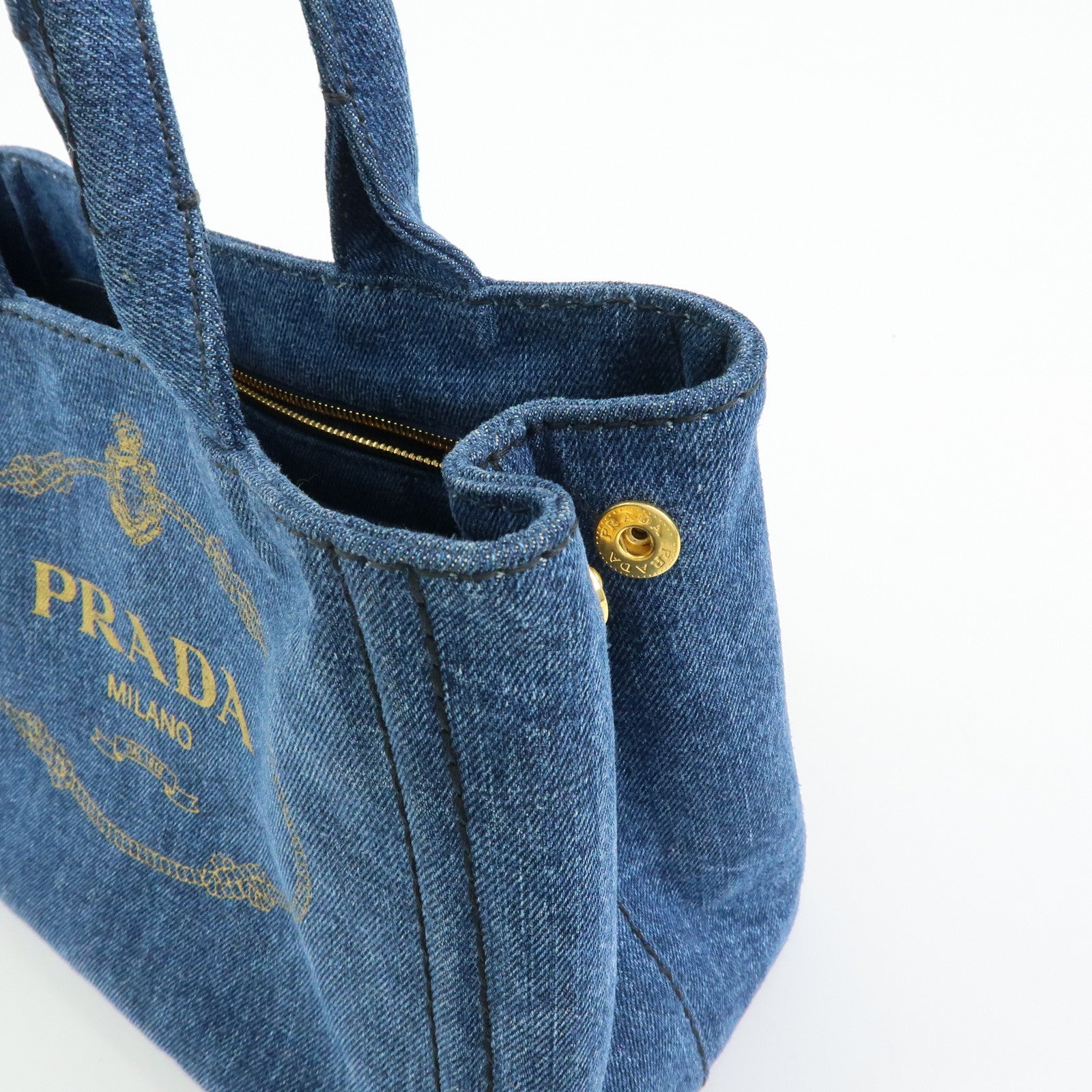 PRADA Triangle Logo Canapa Mini Denim 2Way Bag Hand Bag Blue 1BG439