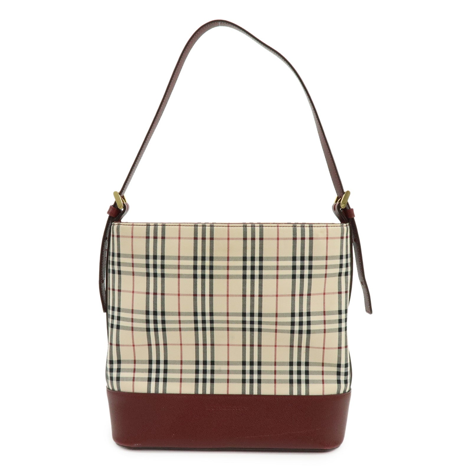 BURBERRY Nova Plaid Canvas Leather Shoulder Bag Hand Bag Beige Bordeaux