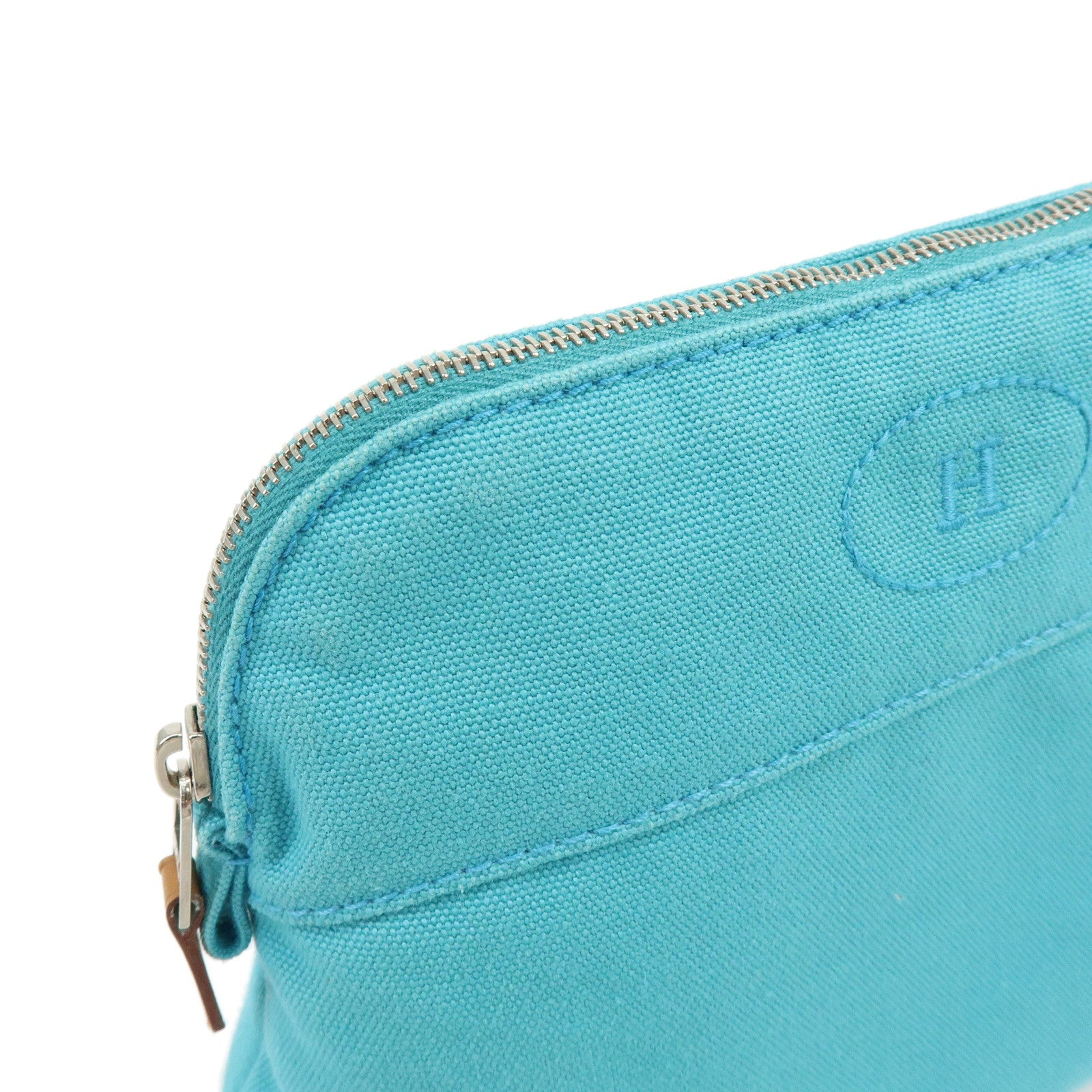 HERMES Bolide Pouch 20 Cotton 100% Leather Cosmetic Pouch Blue