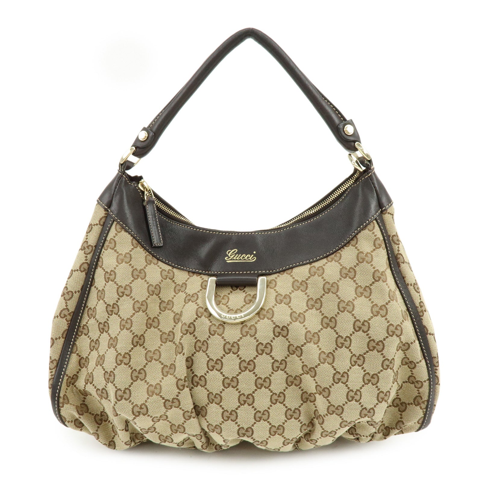 GUCCI Abbey GG Canvas Leather Shoulder Bag Brown Beige 189833