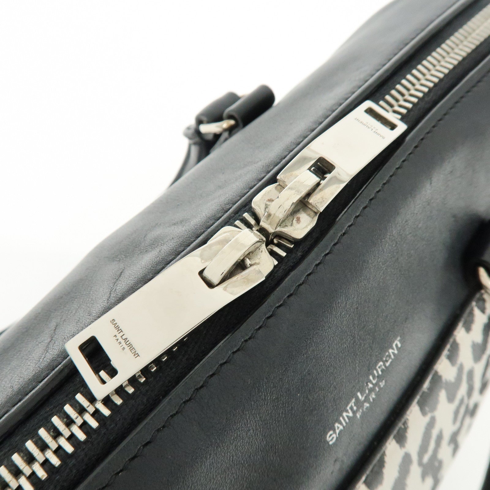 SAINT LAURENT PARIS Baby Duffle Leather 2Way Bag Leopard Black 330958