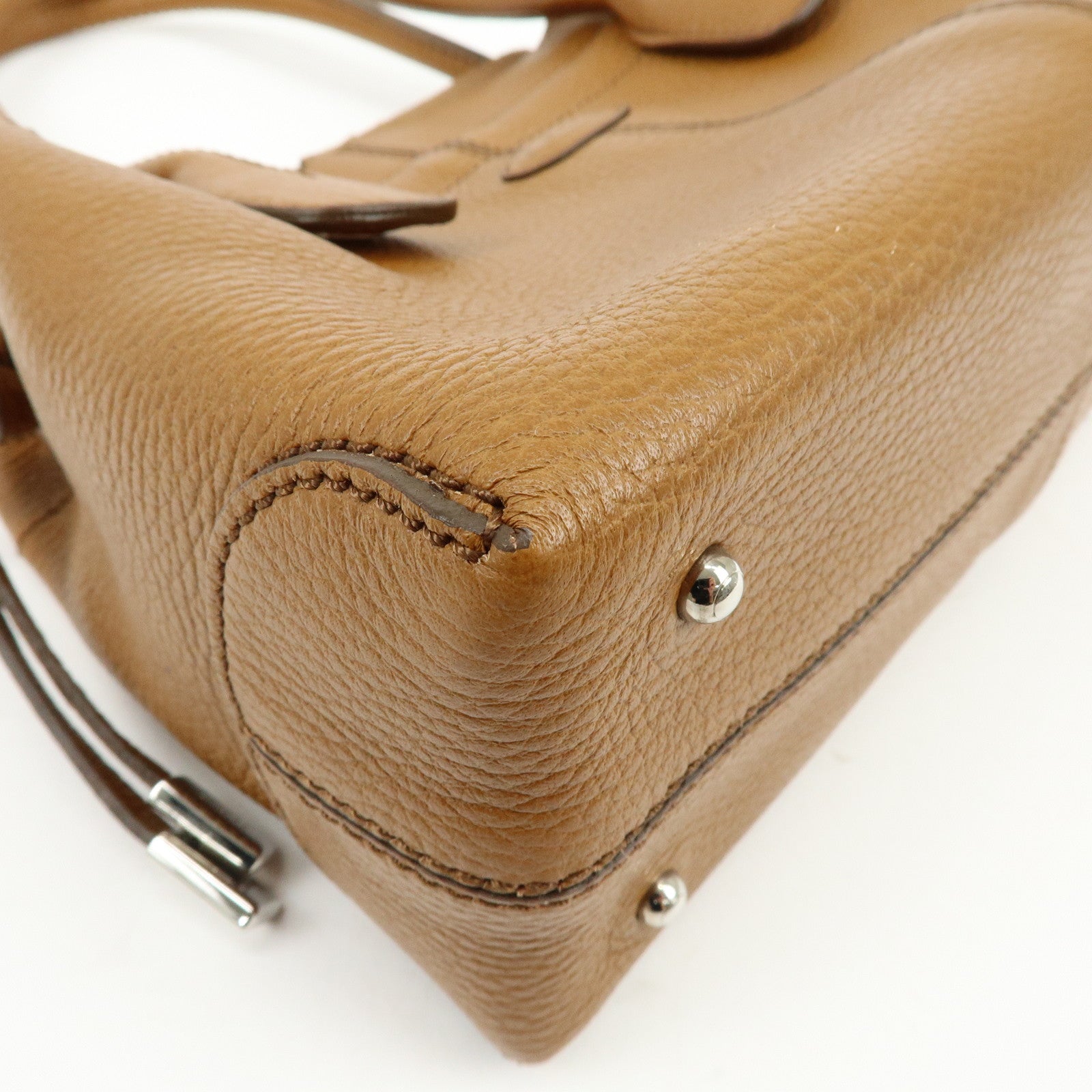 TOD'S Logo Leather Shoulder Bag Hand Bag Tote Bag Camel Brown