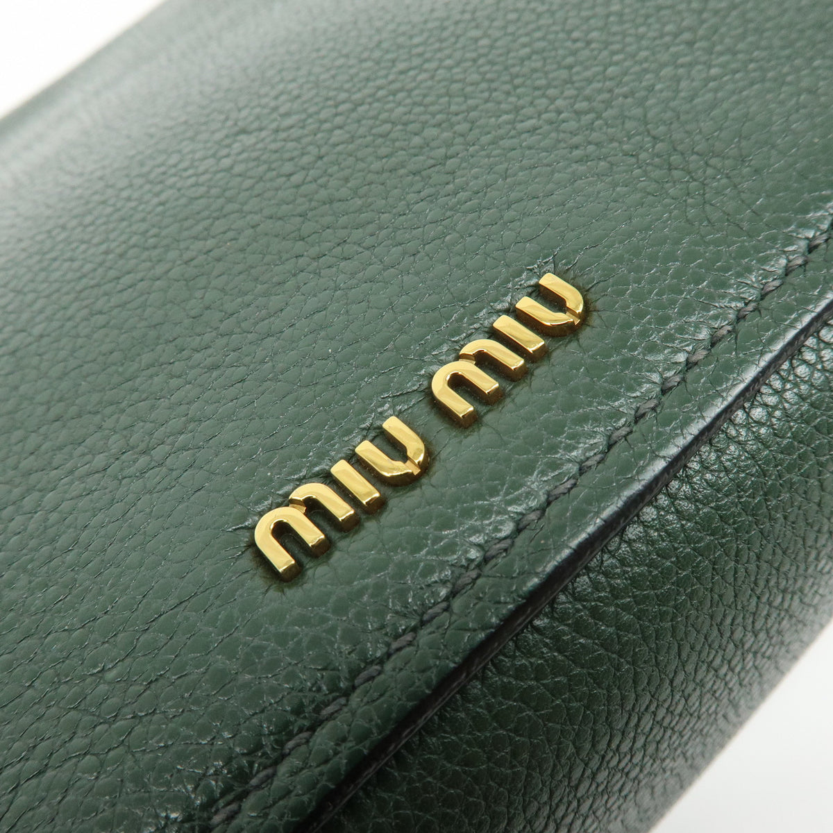 MIU MIU Madras Leather Shoulder Bag Dark Green RT0638