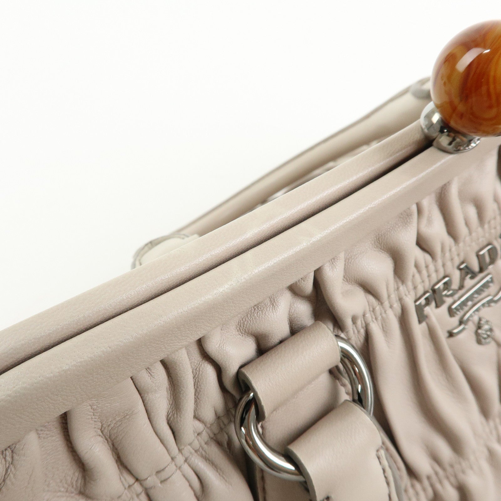 PRADA Nappa Gaufre Leather Hand Bag Tote Bag Ivory BN2242