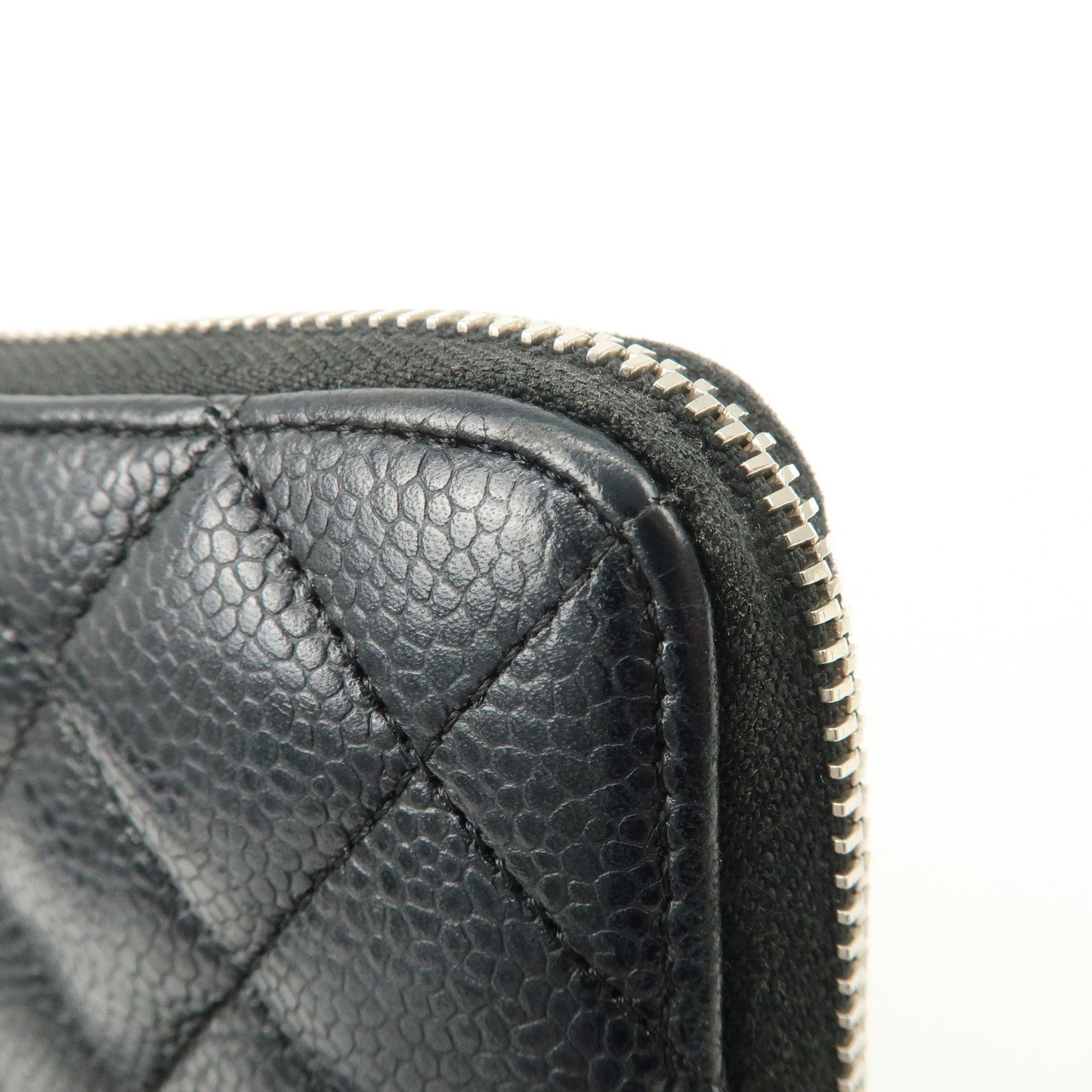 CHANEL COCO Mark Matelasse Caviarskin Zip Around Long Wallet A50097 Used