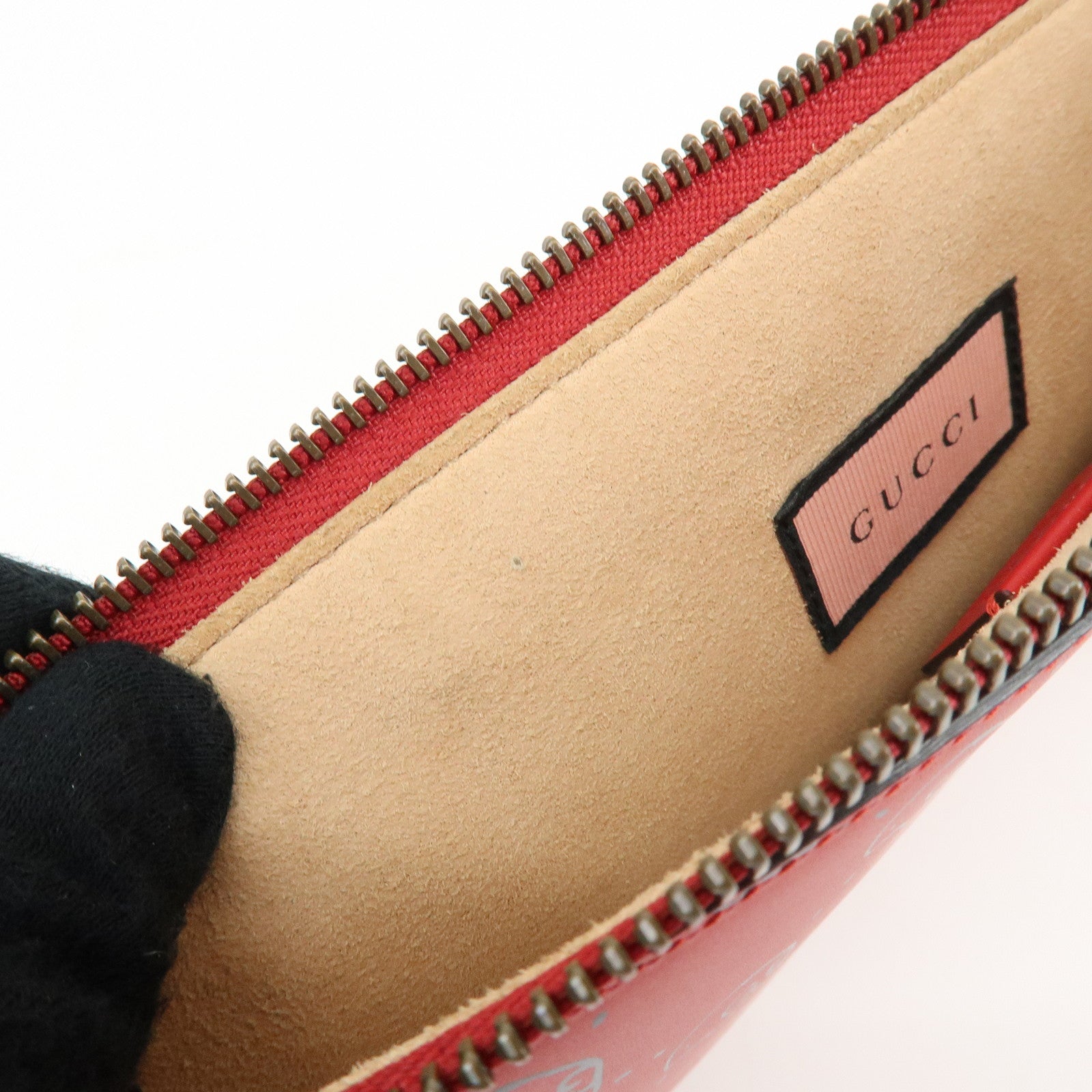 GUCCI Leather Gucci Ghost Skull Print Clutch Bag Flat Pouch Red 457010