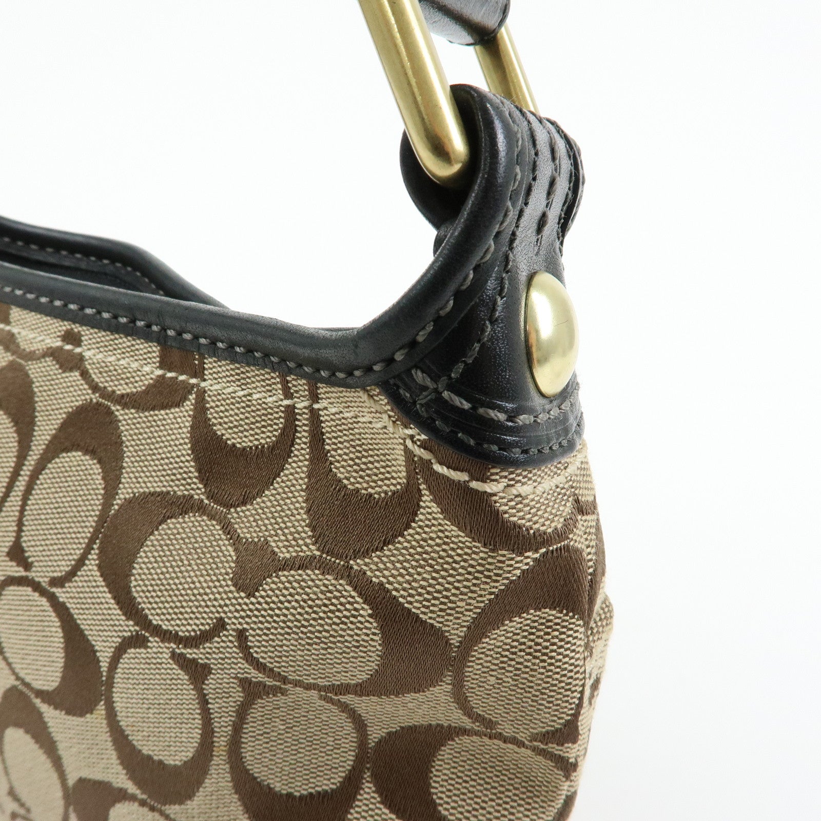 COACH Singnature Canvas Leather Shoulder Bag Hand Bag Beige Black Brown