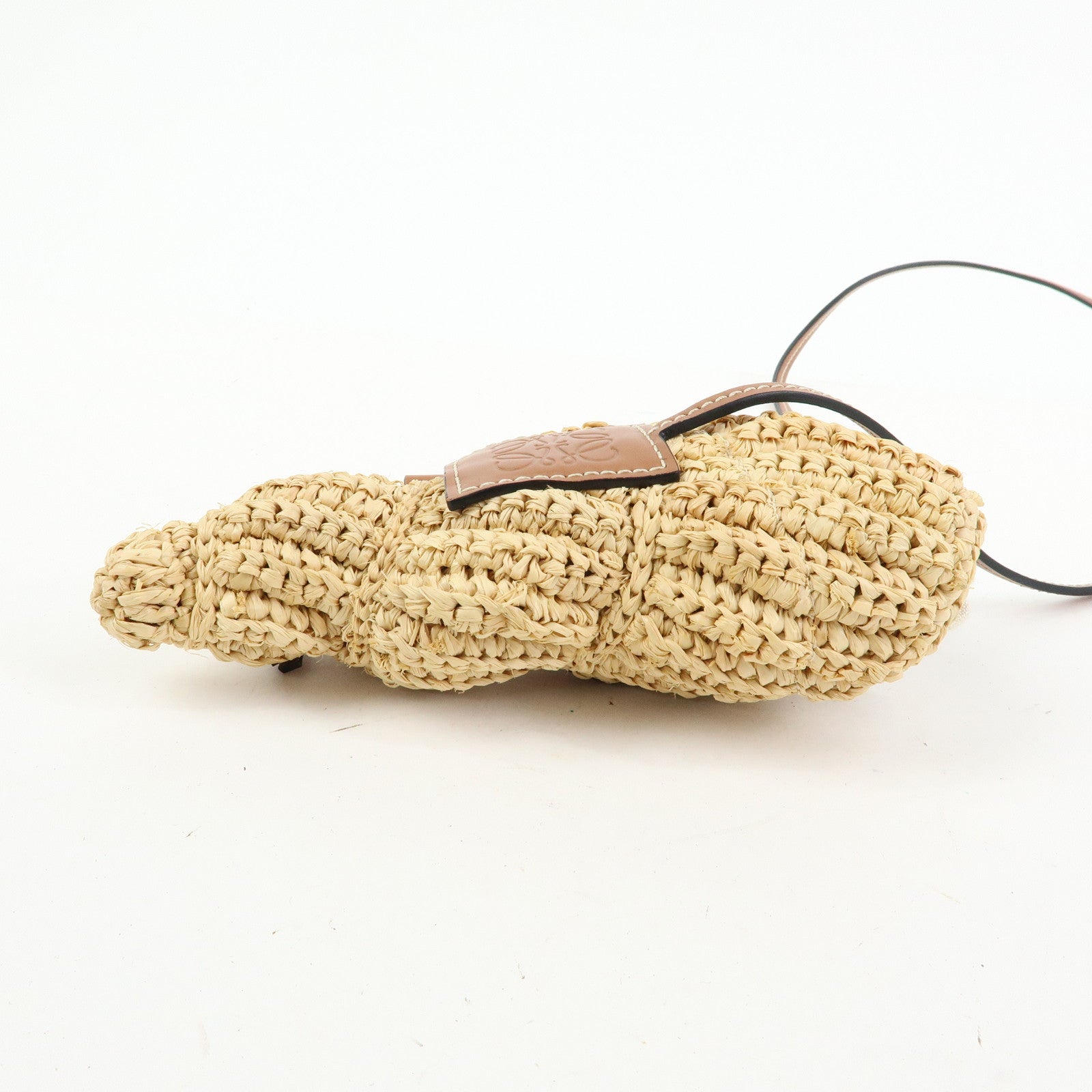 LOEWE Anagram Raffia Leather Shoulder Bag Shell Motif