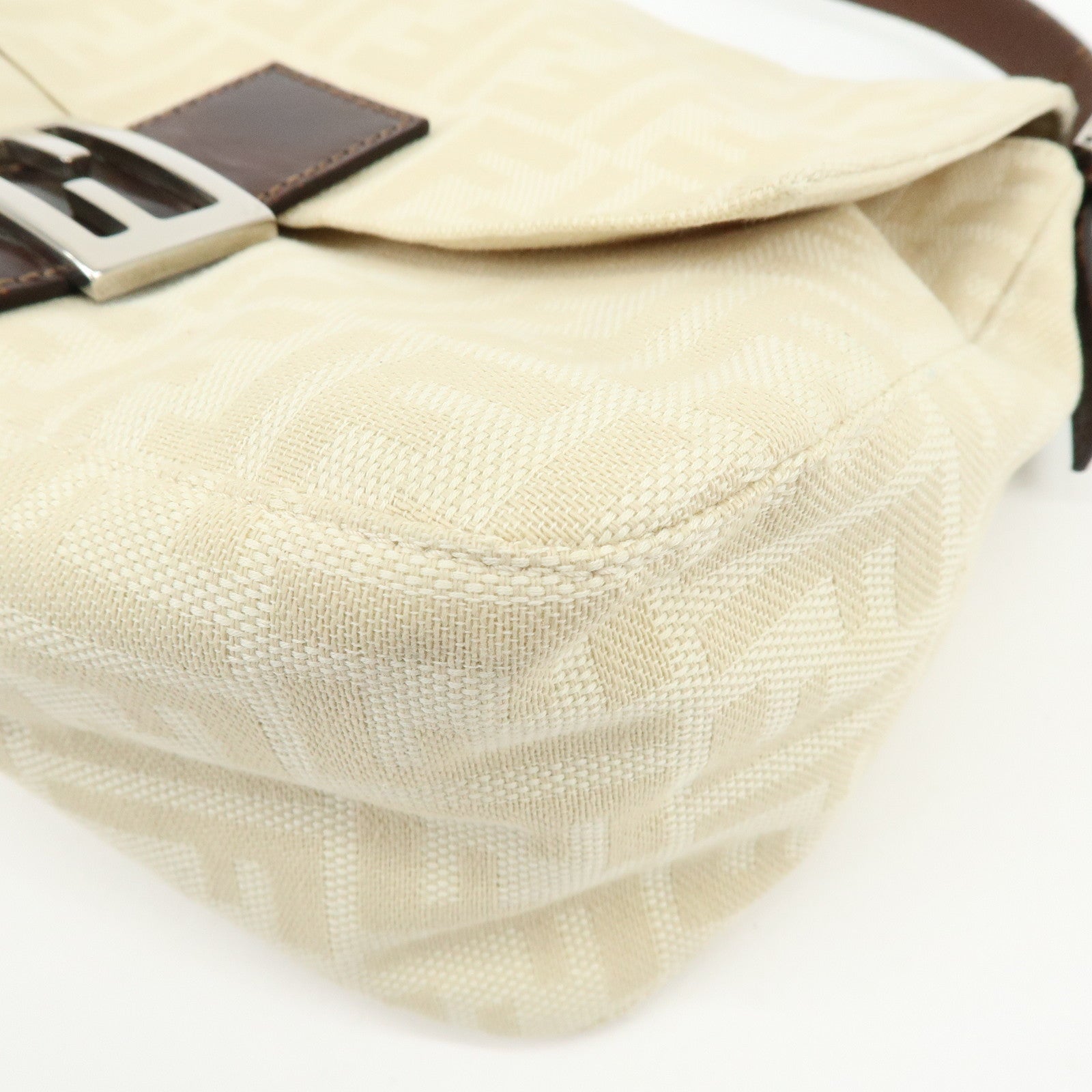 FENDI Mamma Baguette Zucca Jaquard Canvas Leather Shoulder Bag 26325