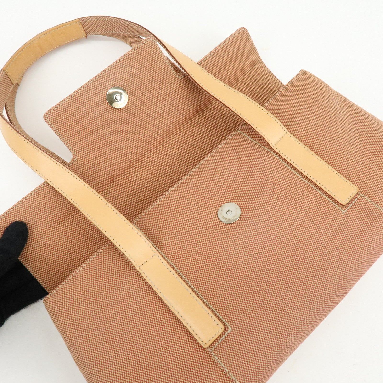 BVLGARI Canvas Leather Flap Shoulder Bag Hand Bag Beige Red