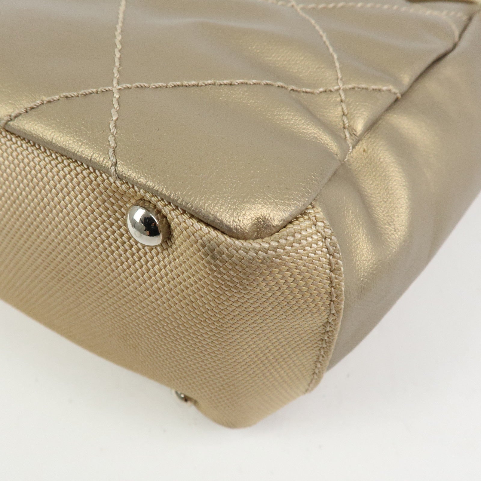 CHANEL Paris Biarritz PM Coated Canvas Leather Tote Bag Gold A34208