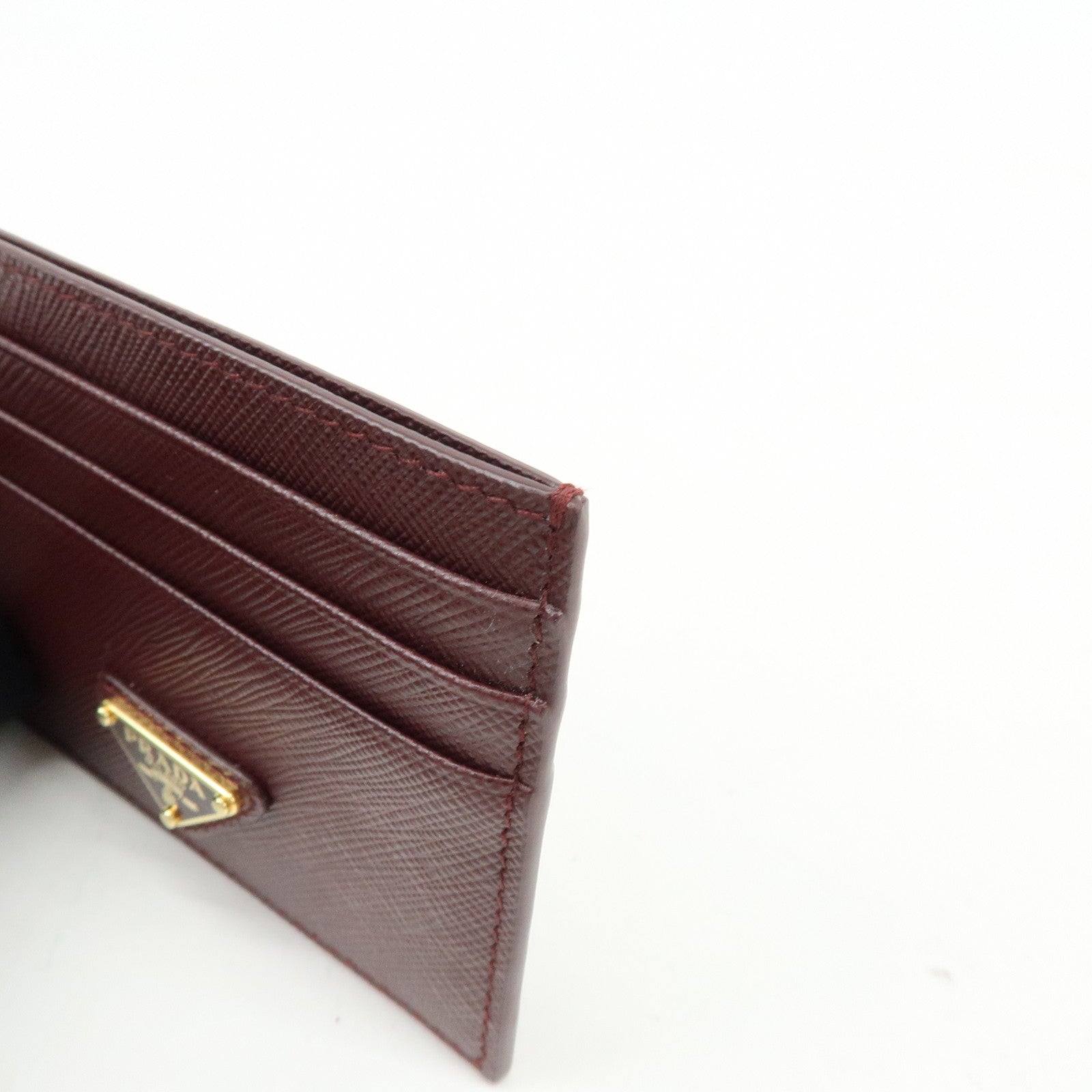 PRADA Triangle Logo Saffiano Leather Card Case Burgundy 1MC025