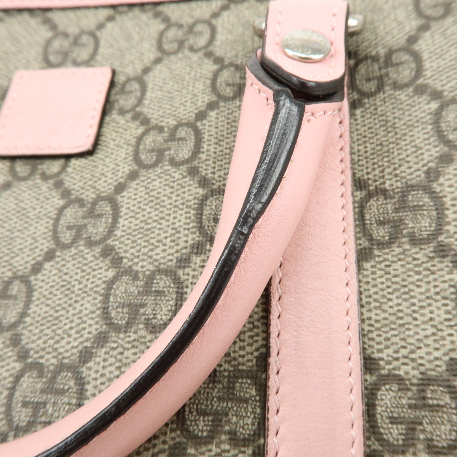 GUCCI Children's GG Supreme Leather Tote Bag Hand Bag Beige Pink 297557