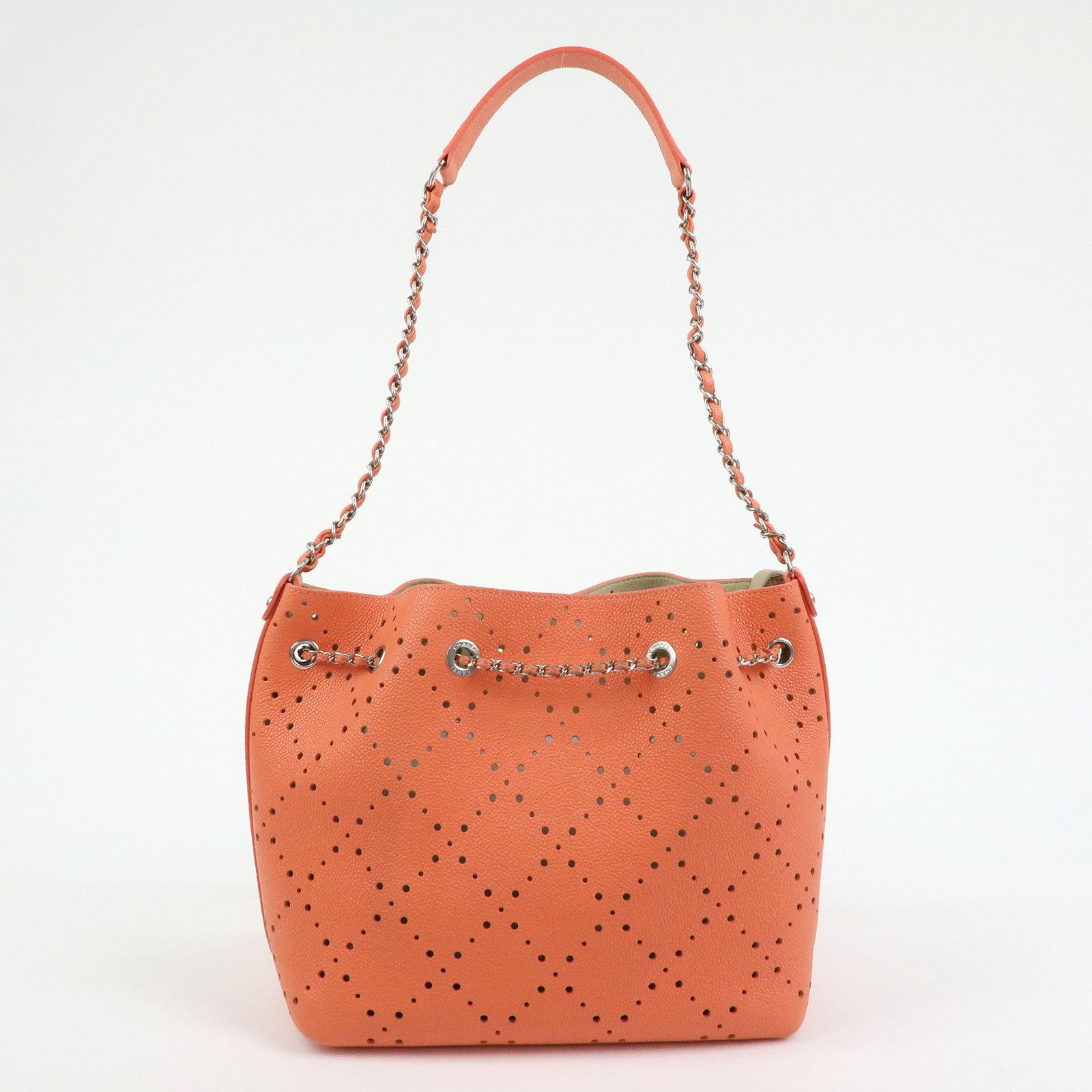 CHANEL COCO Mark Caviarskin Chain Shoulder Bag Hand Bag Orange