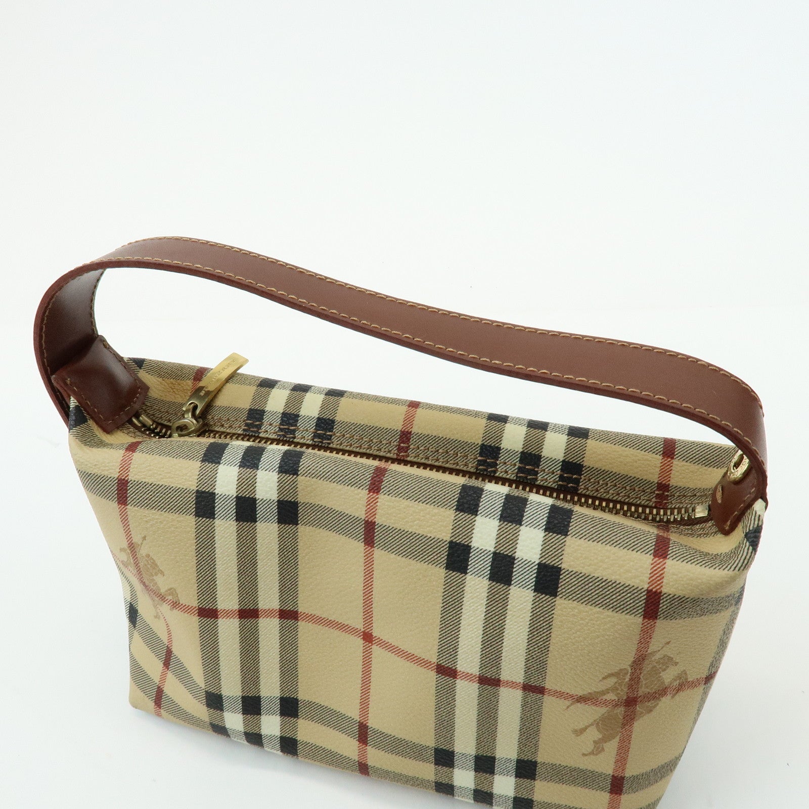 BURBERRY Nova Plaid PVC Leather Hand Bag Pouch Beige