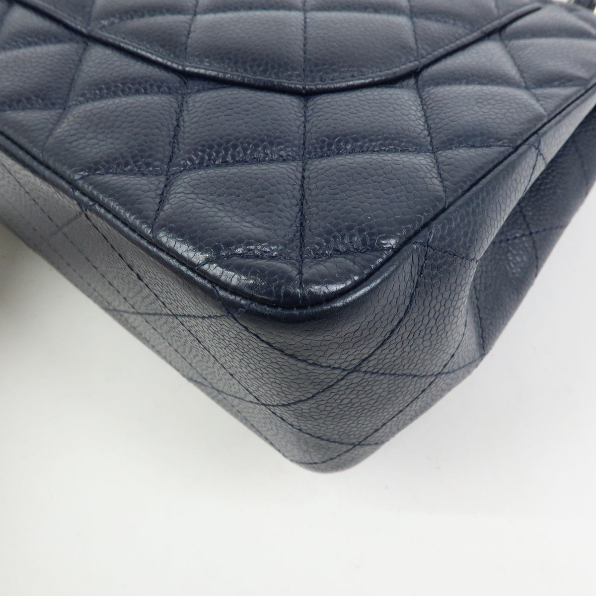 CHANEL Matelasse 30 Caviarskin W Flap Chain Shoulder Bag Navy A58600