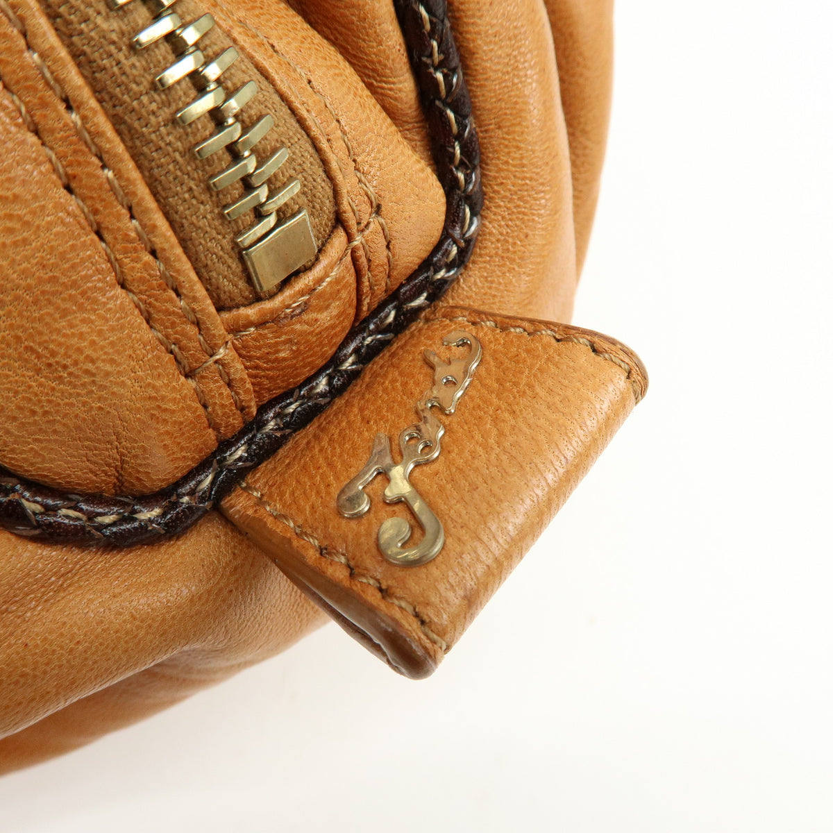 FENDI Zucca Mini Spy Bag Nappa Leather Hand Bag Camel Brown 8BL078