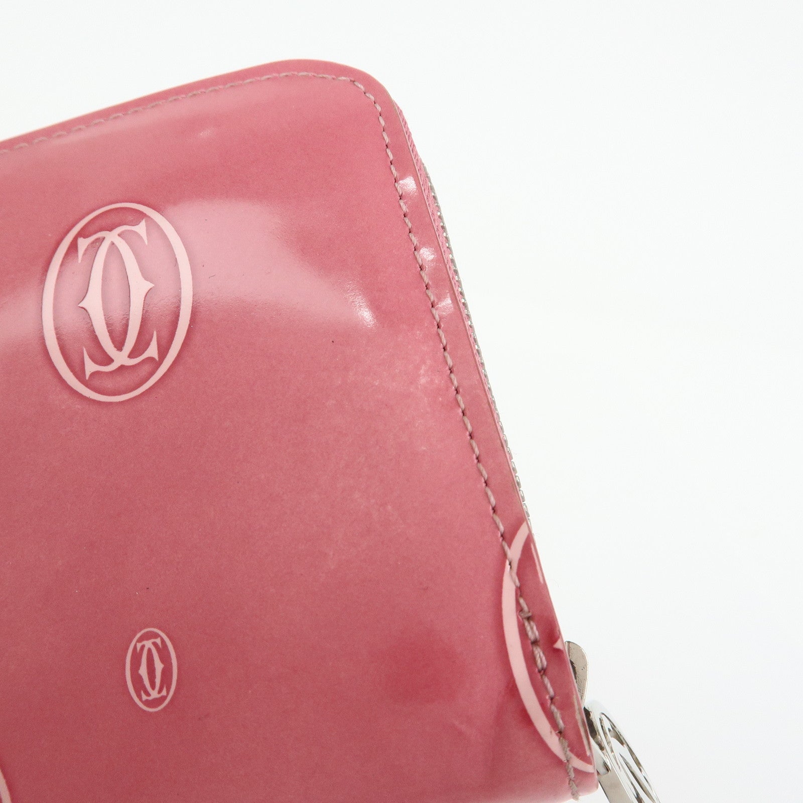 Cartier Happy Birthday Patent Leather Round Zippy Long Wallet Pink