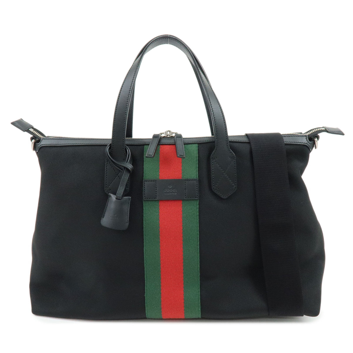 GUCCI Sherry Canvas Leather 2Way Bag Tote Bag Shoulder Bag Black 359261