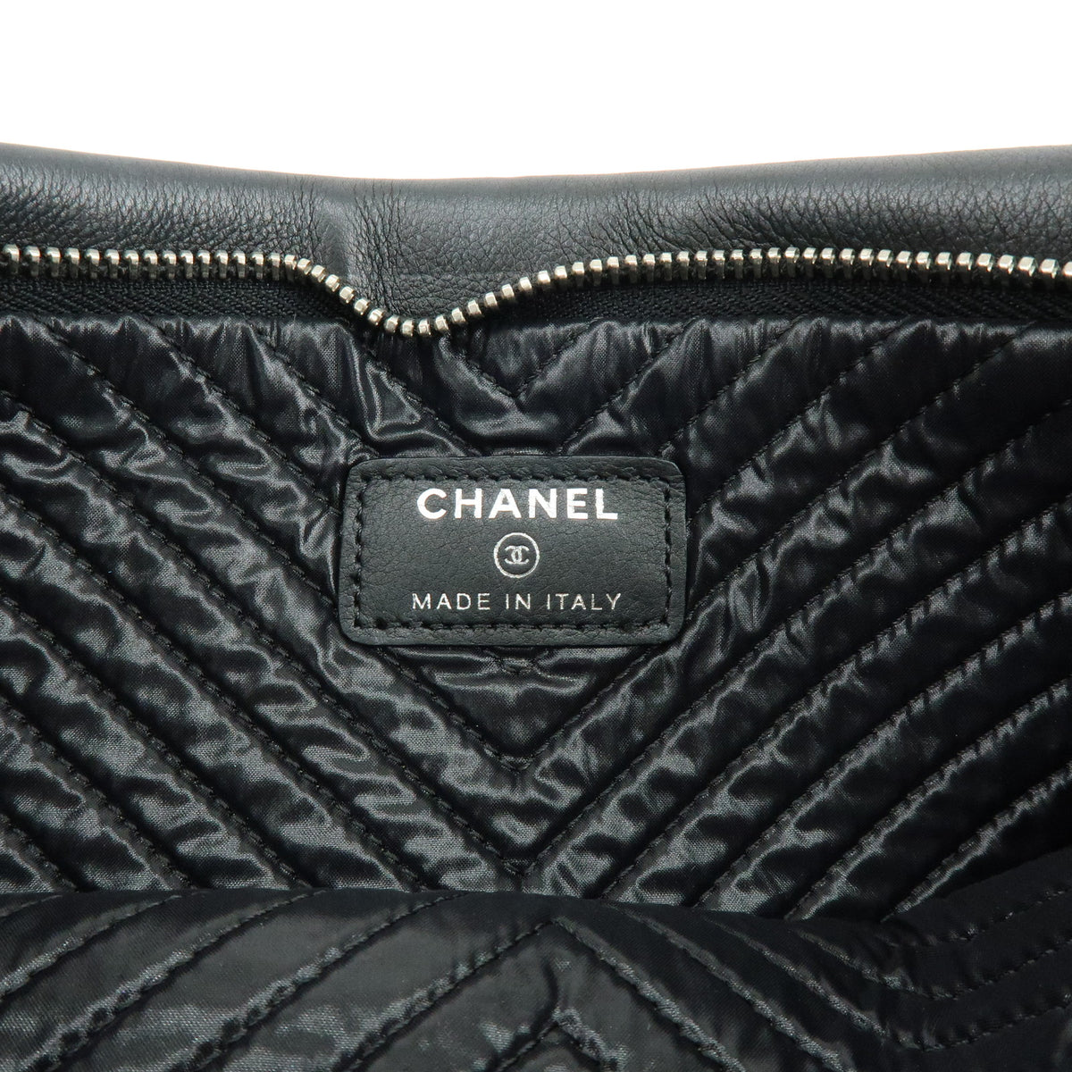 CHANEL Boy Chanel Chevron Calfskin Clutch Bag Black Silver