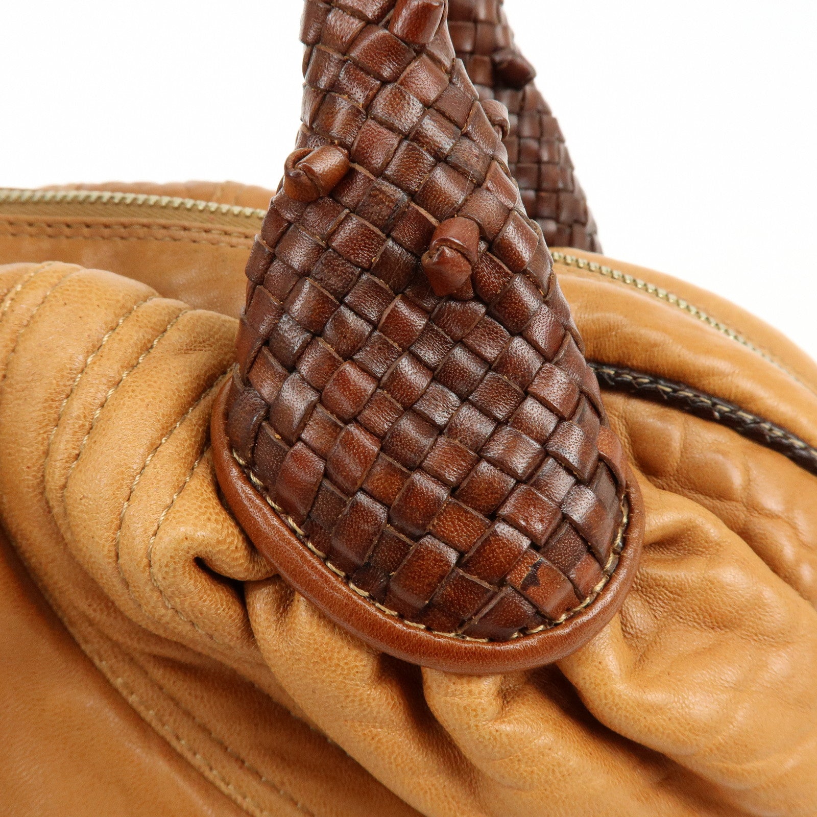 FENDI Zucca Mini Spy Bag Nappa Leather Hand Bag Camel Brown 8BL078