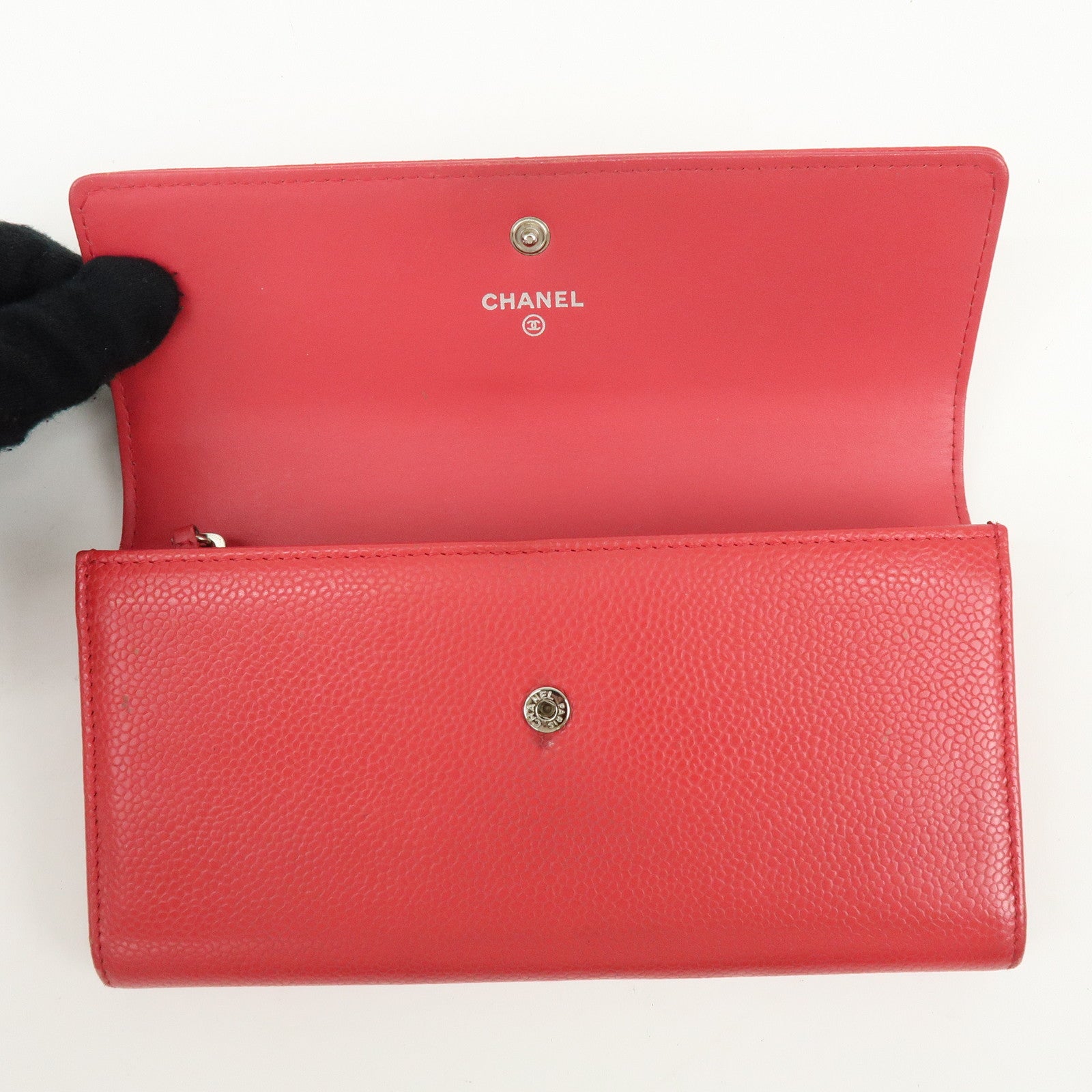 CHANEL COCO Mark Caviarskin Long Flap Wallet Red A50070