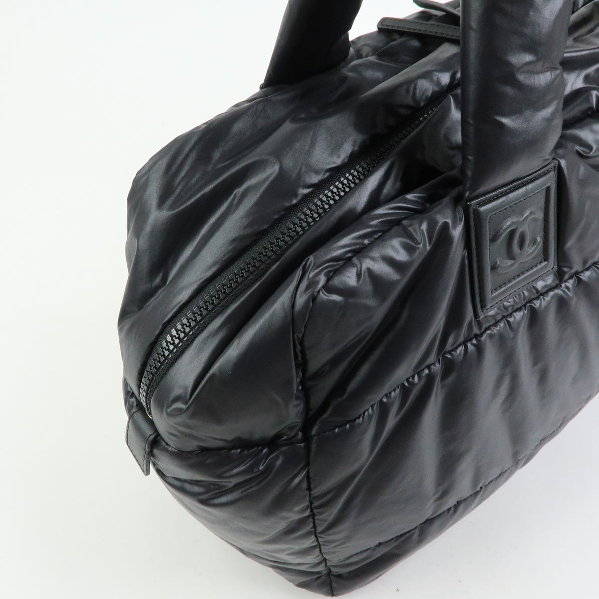CHANEL COCO COCOON COCO Mark Nylon Leather Boston Bag Black A47092
