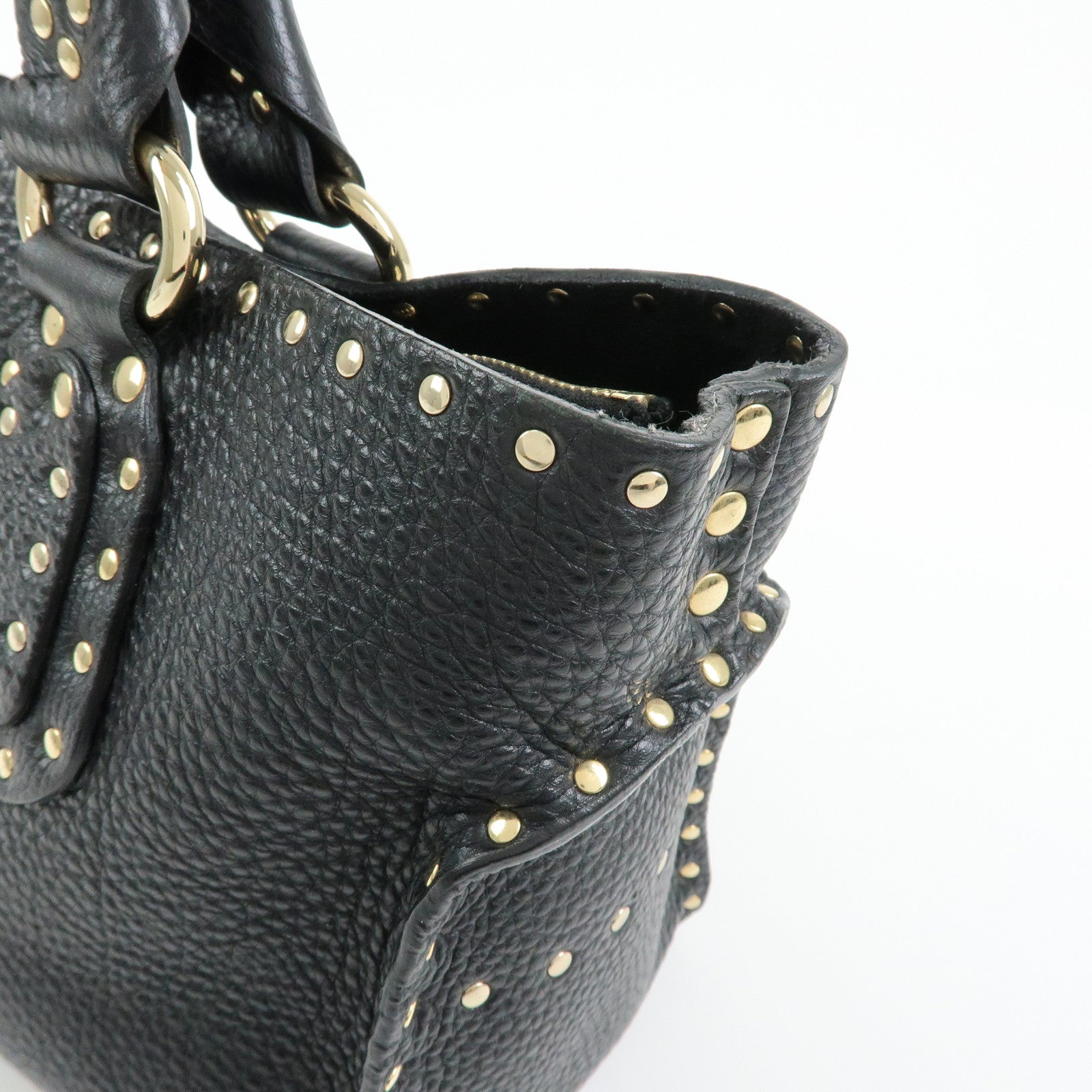 CELINE Boogie Bag Leather Hand Bag Tote Bag Studs Black
