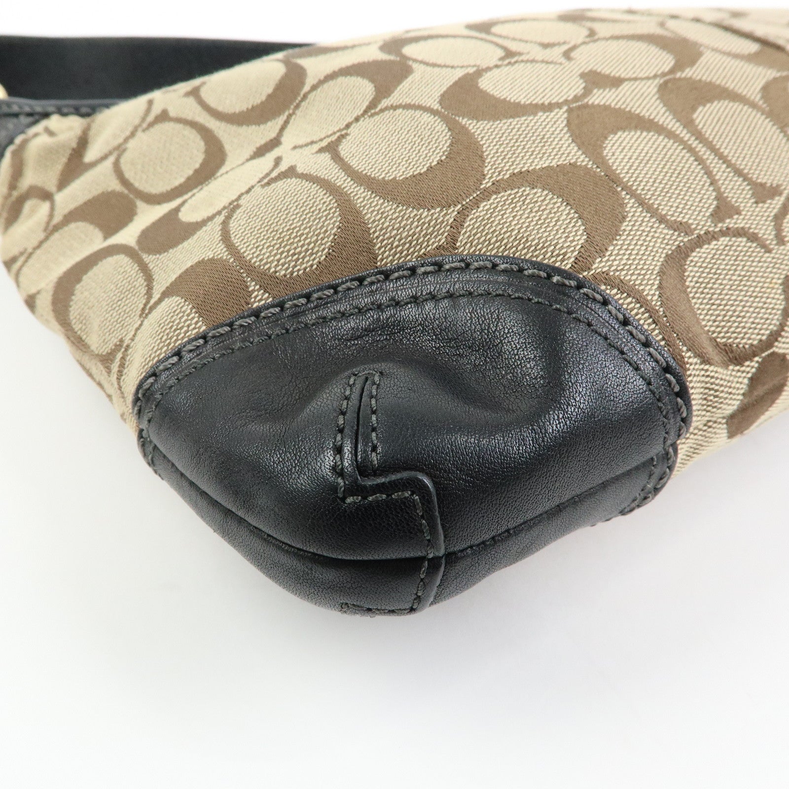 COACH Singnature Canvas Leather Shoulder Bag Hand Bag Beige Black Brown