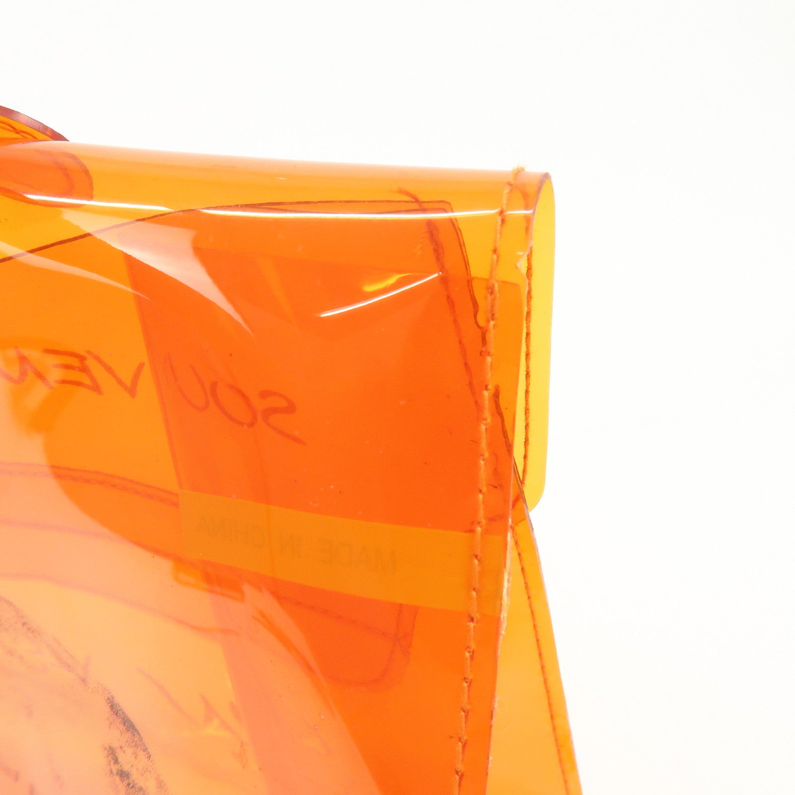 HERMES Kelly Vinyl Hand Bag Clear Orange