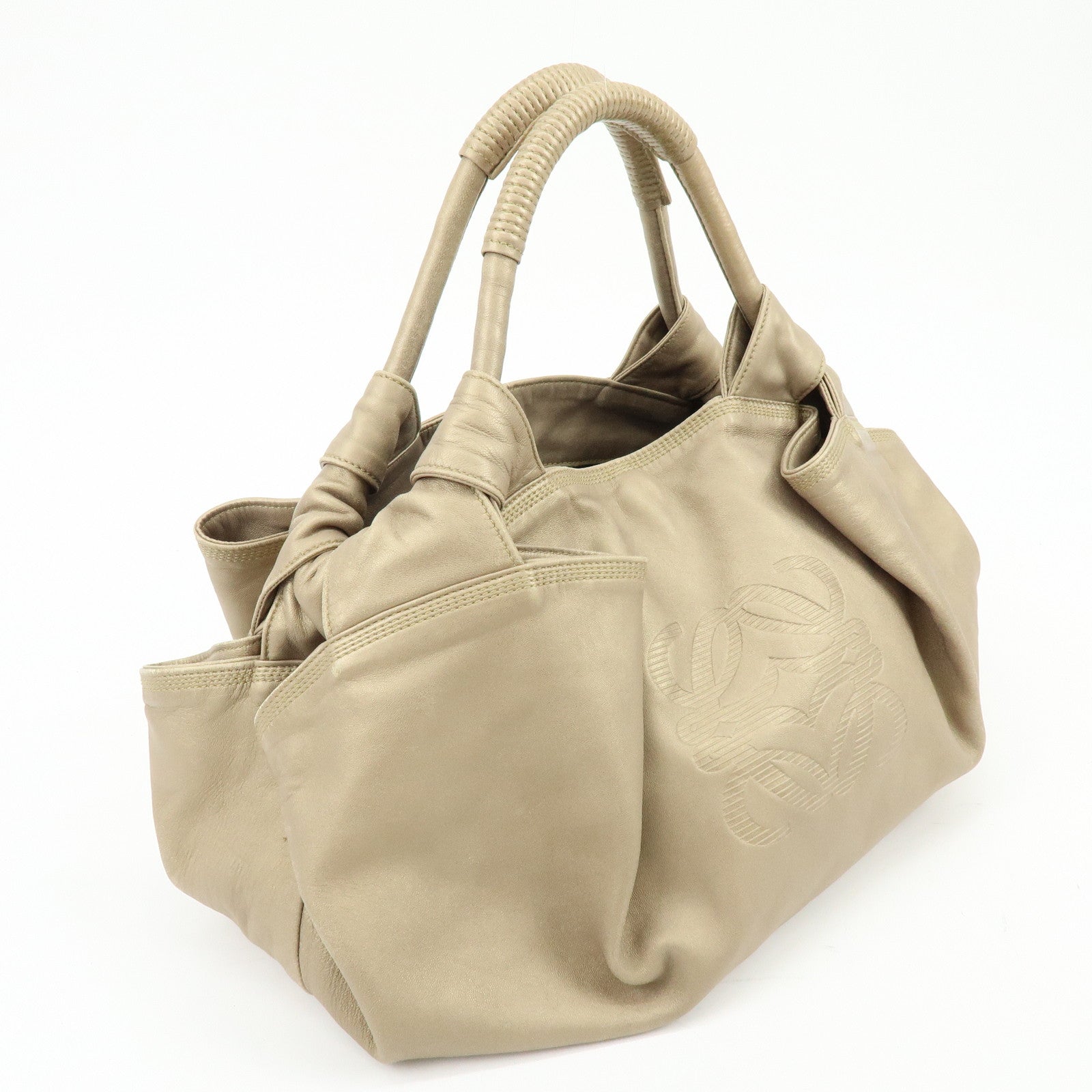 LOEWE Anagram Nappa Aire Leather Hand Bag Tote Bag Gold
