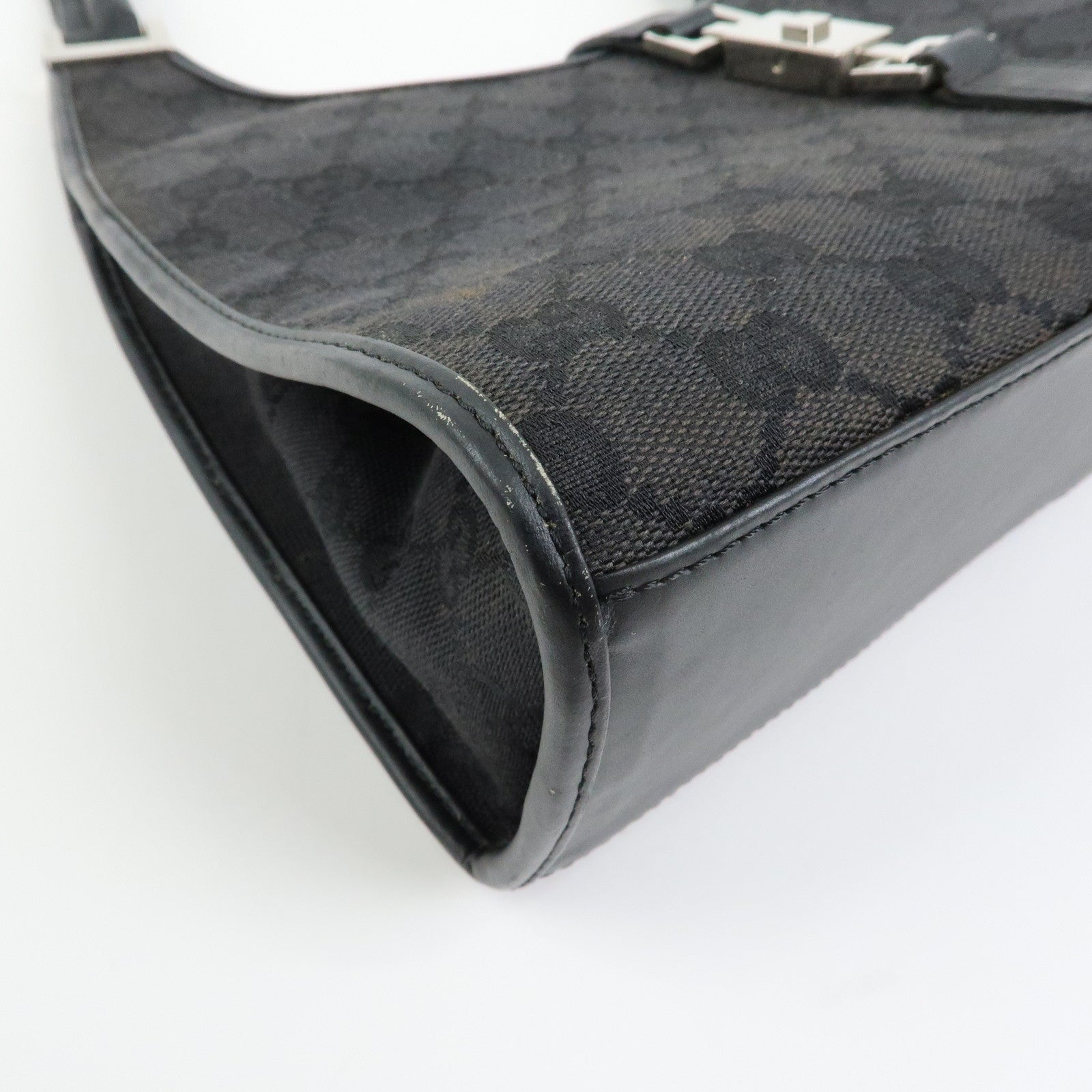 GUCCI Jackie GG Canvas Leather Hand Bag Shoulder Bag Black 001・1067