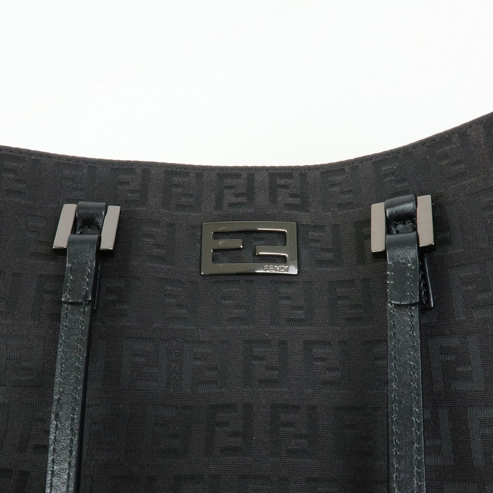FENDI Zucchino Canvas Leather Tote Hand Bag Black 8BH131