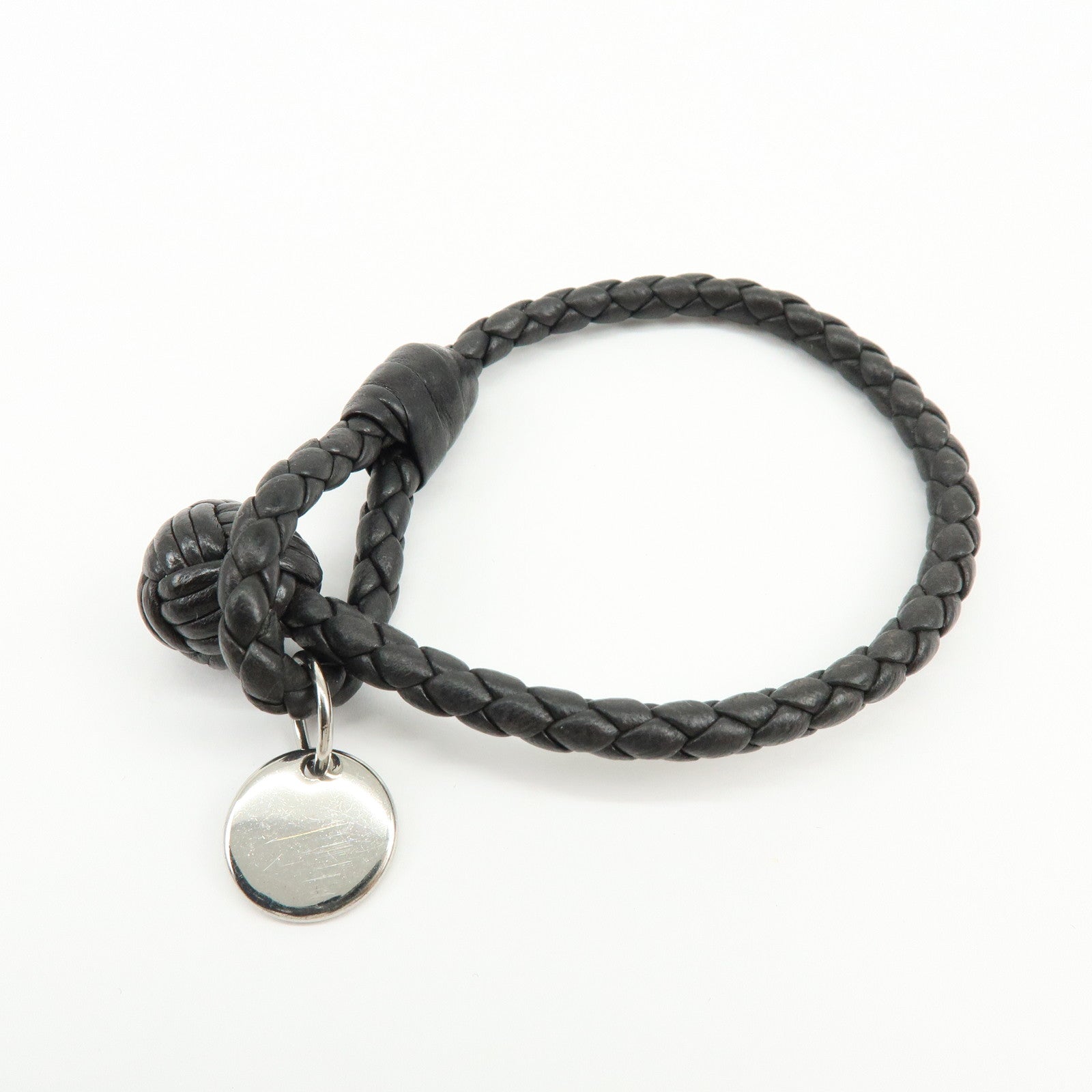 BOTTEGA VENETA  Intrecciato Leather Bracelet Size M Black