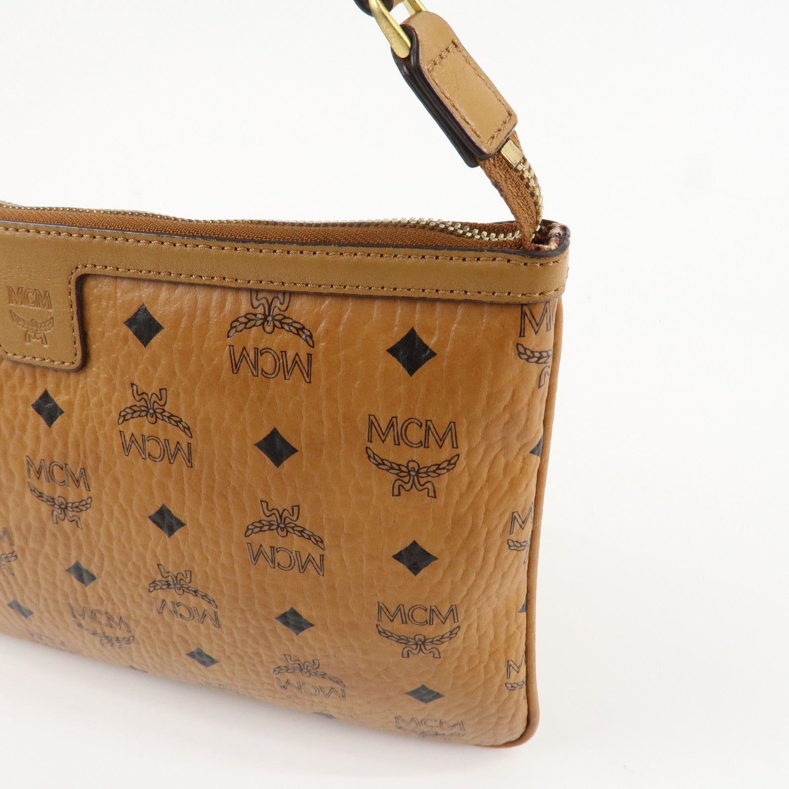 MCM Visetos Leather Shoulder Bag Clutch Bag Hand Bag Brown Used