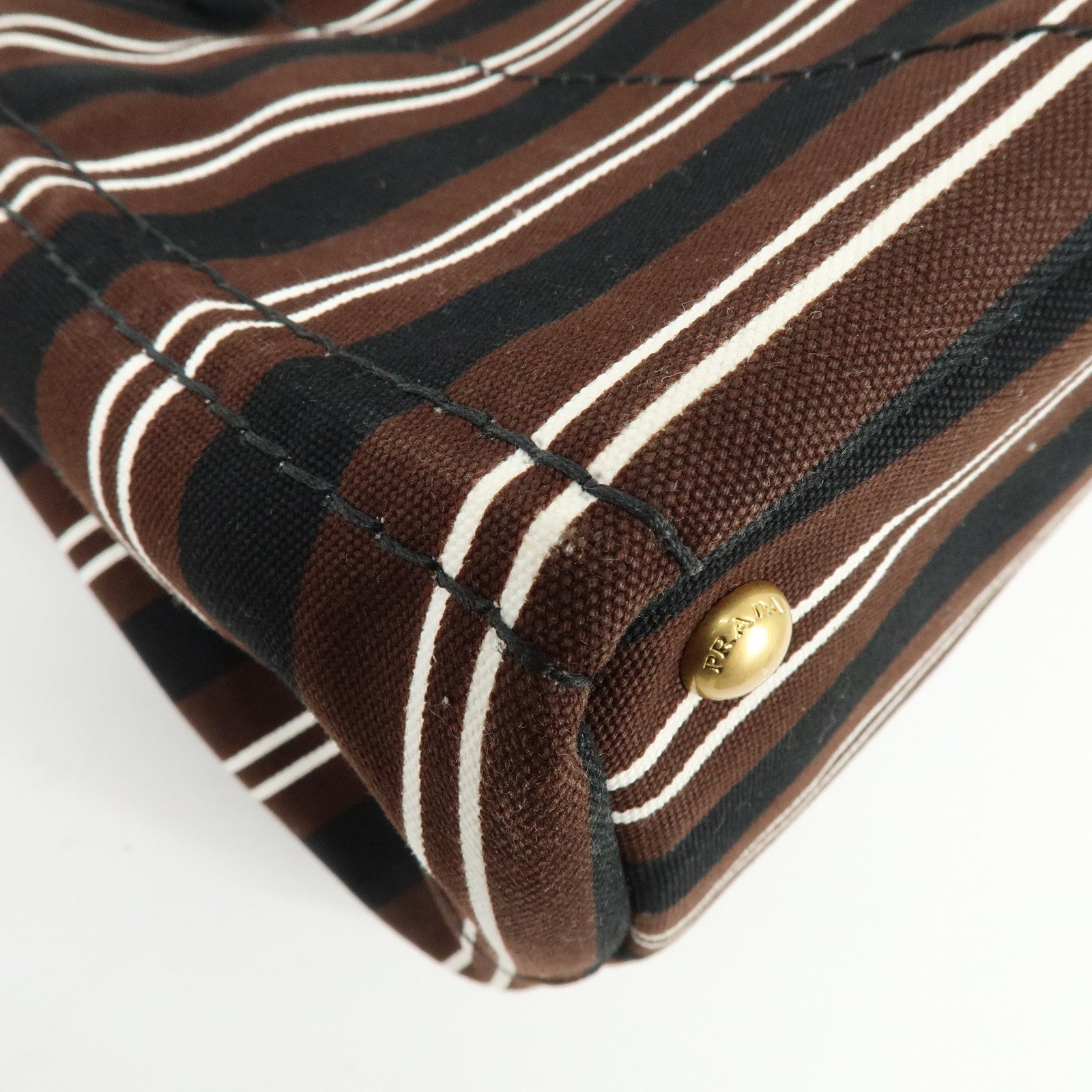 PRADA Canapa Triangle Logo Canvas 2Way Bag Hand Bag Striped B2642B