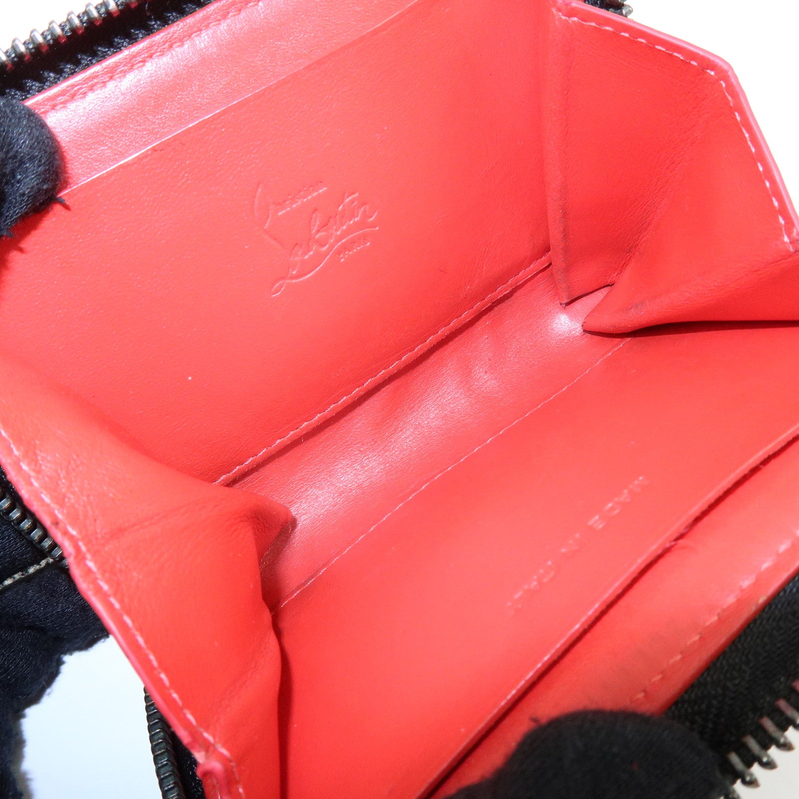 Christian Louboutin Studs Leather Round Zippy Compact Wallet Black