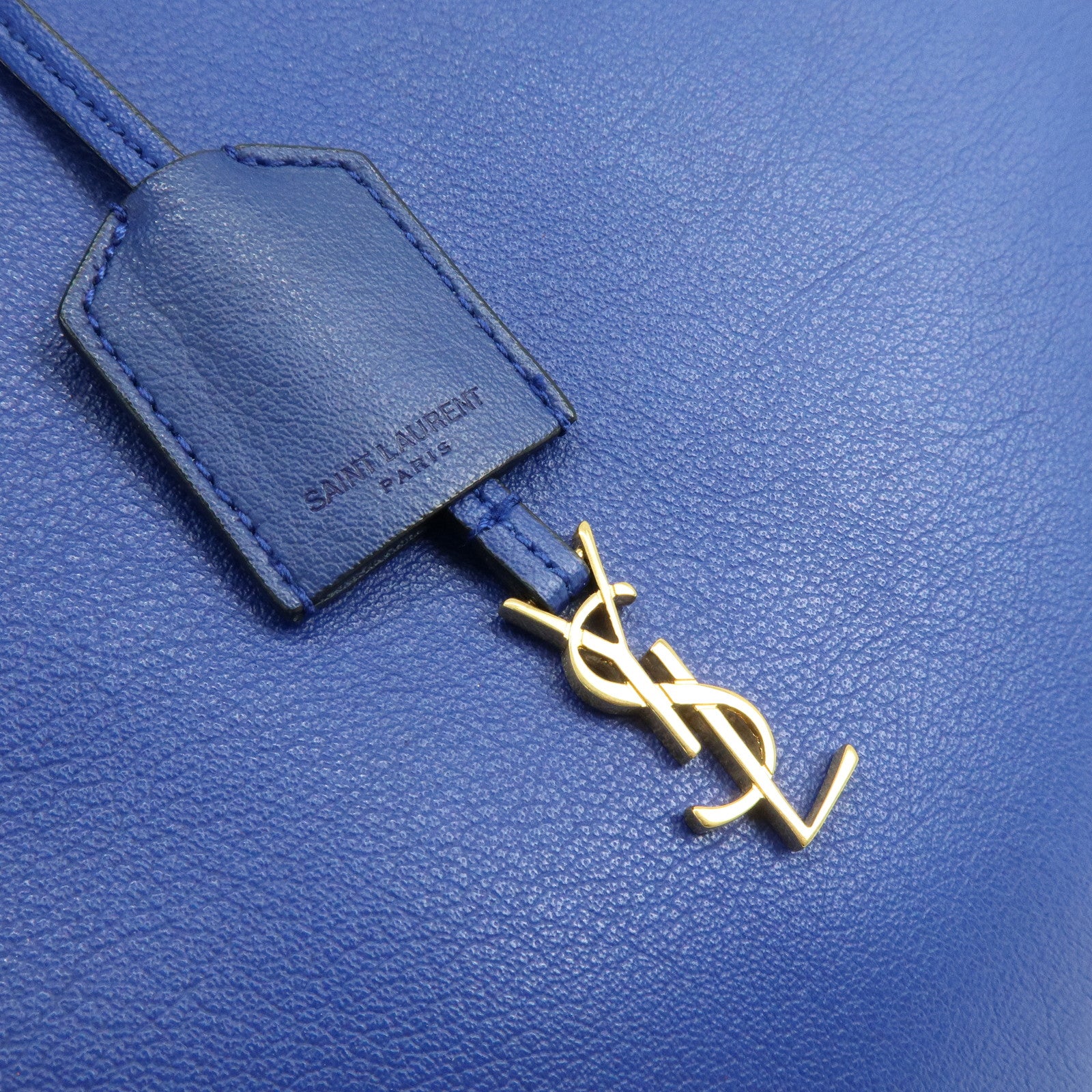 SAINT LAURENT PARIS Cassandra Leather Sac Shopping Bag Blue 394195