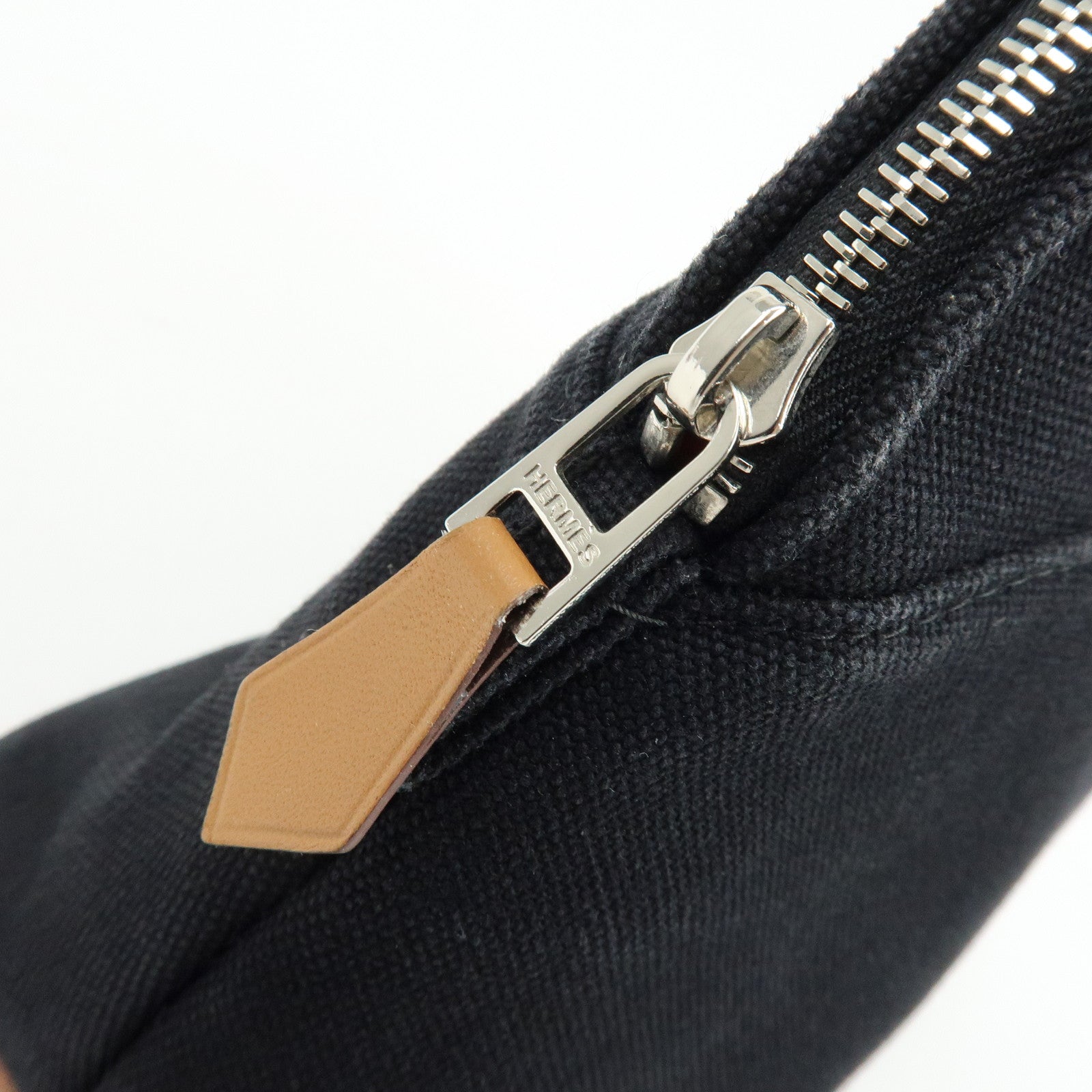 HERMES Bolide Pouch MM Cotton Leather Cosmetic Bag Black Brown