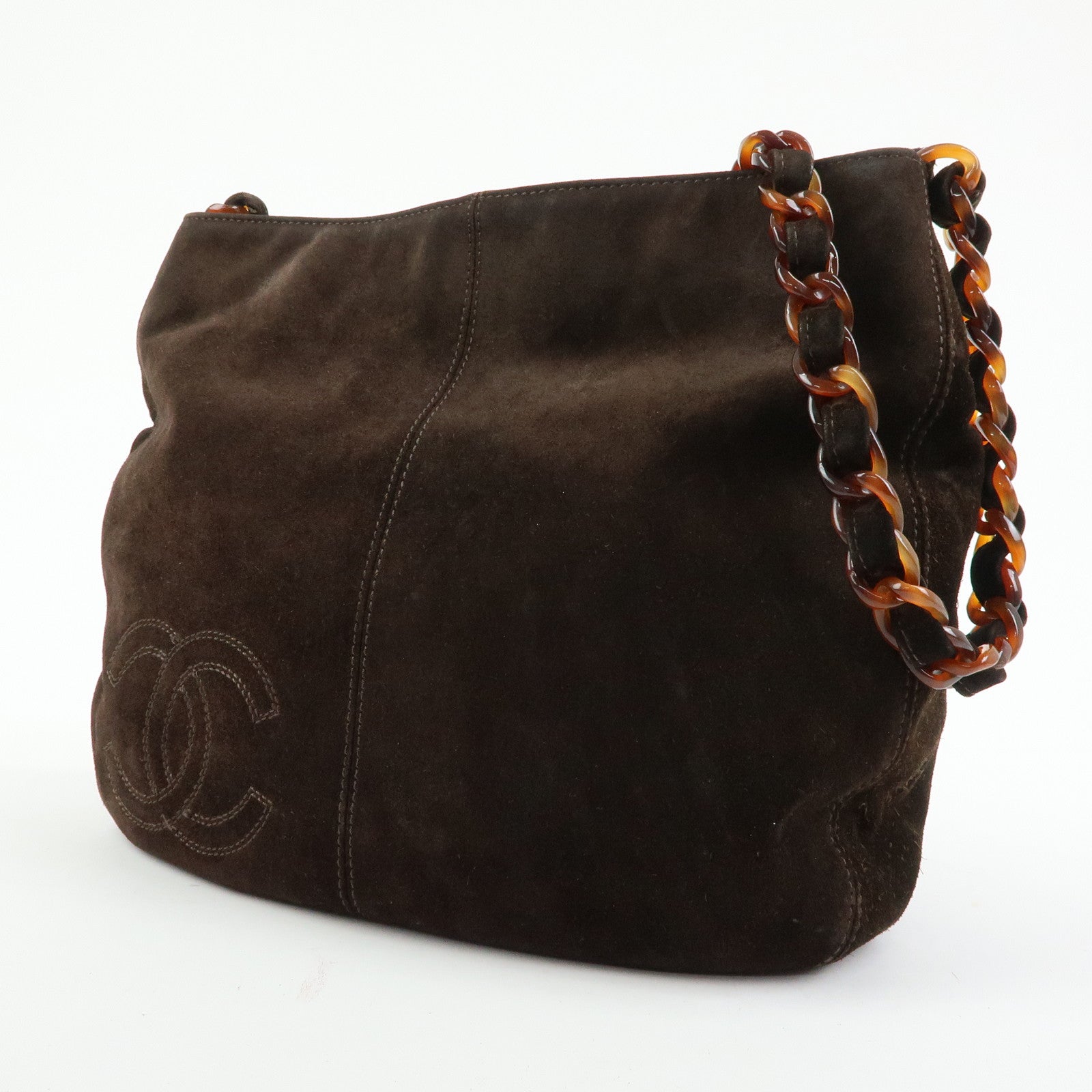 CHANEL COCO Mark Suede Plastic Chain Shoulder Bag Crossbody Bag Brown