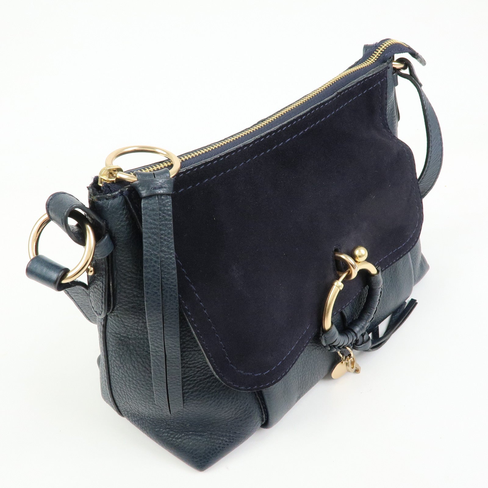 Chloe See by Chloe Joan Leather Suede 2Way Shoulder Bag Dark Navy