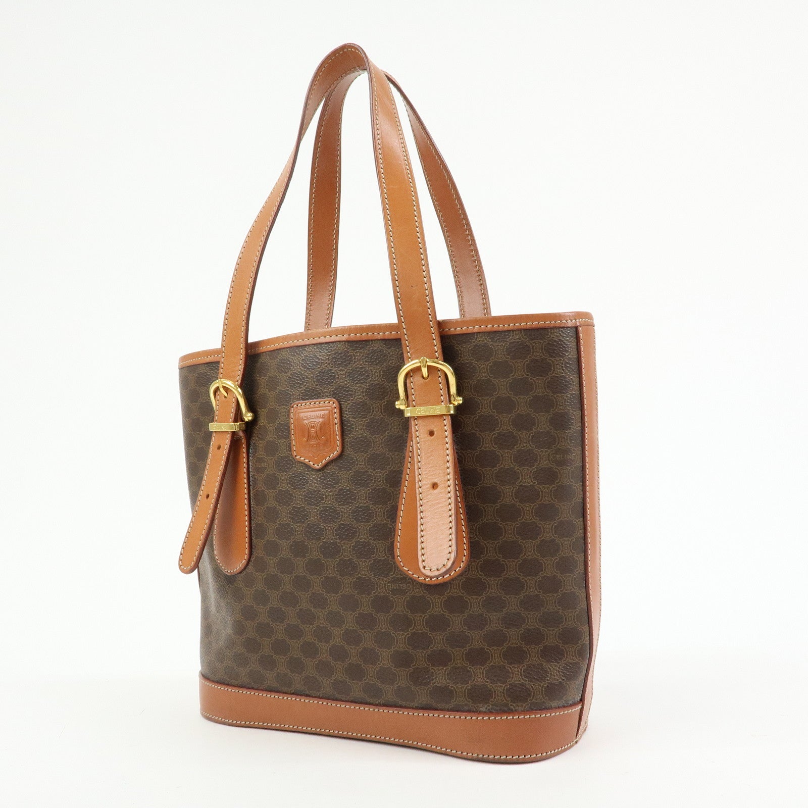 CELINE Macadam PVC Leather Tote Bag Hand Bag Shoulder Bag Brown