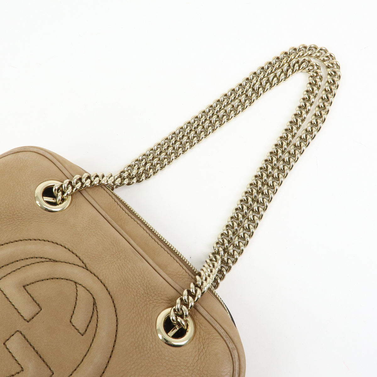 GUCCI SOHO Interlocking G Leather Chain Shoulder Bag Biege 308983