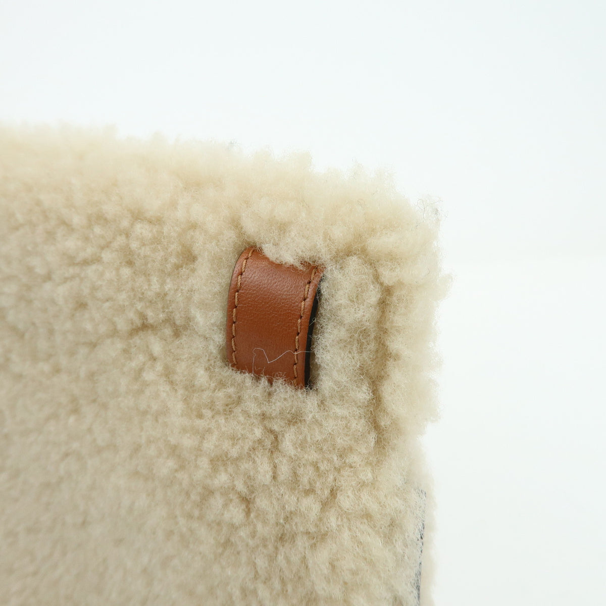 LOEWE Anagram Shearling Leather Clutch Bag Pouch Beige Brown