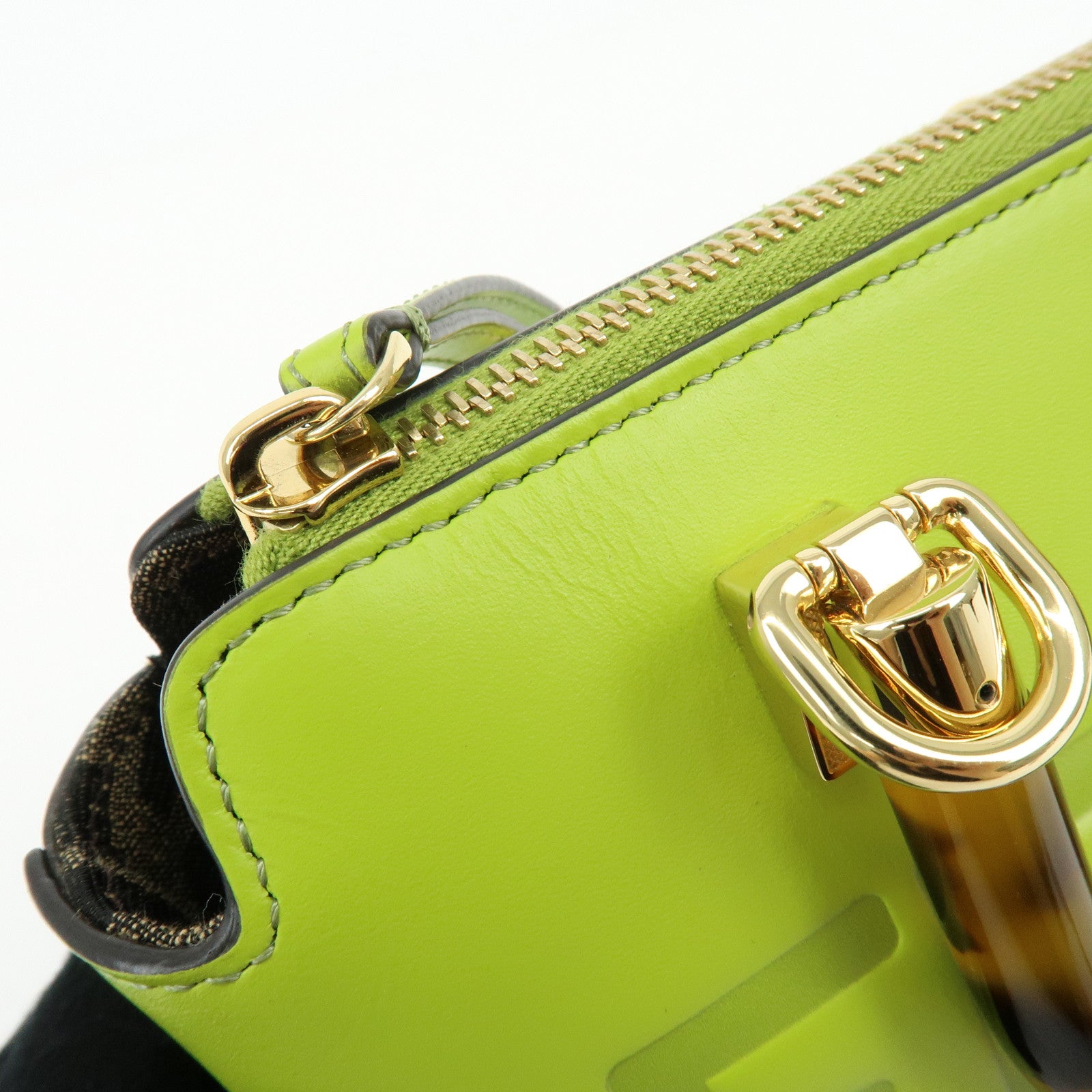 FENDI By the Way Leather 2Way Bag Mini Hand Bag Lime Green 8BS067