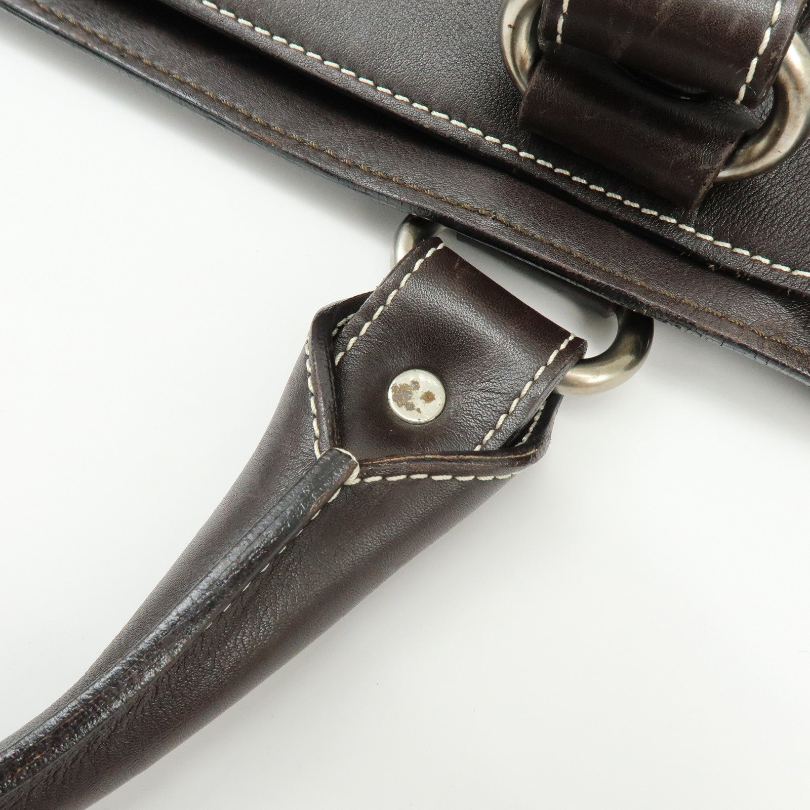 CELINE Macadam Boogie Bag Hand Bag Tote Bag Brown White Sticth