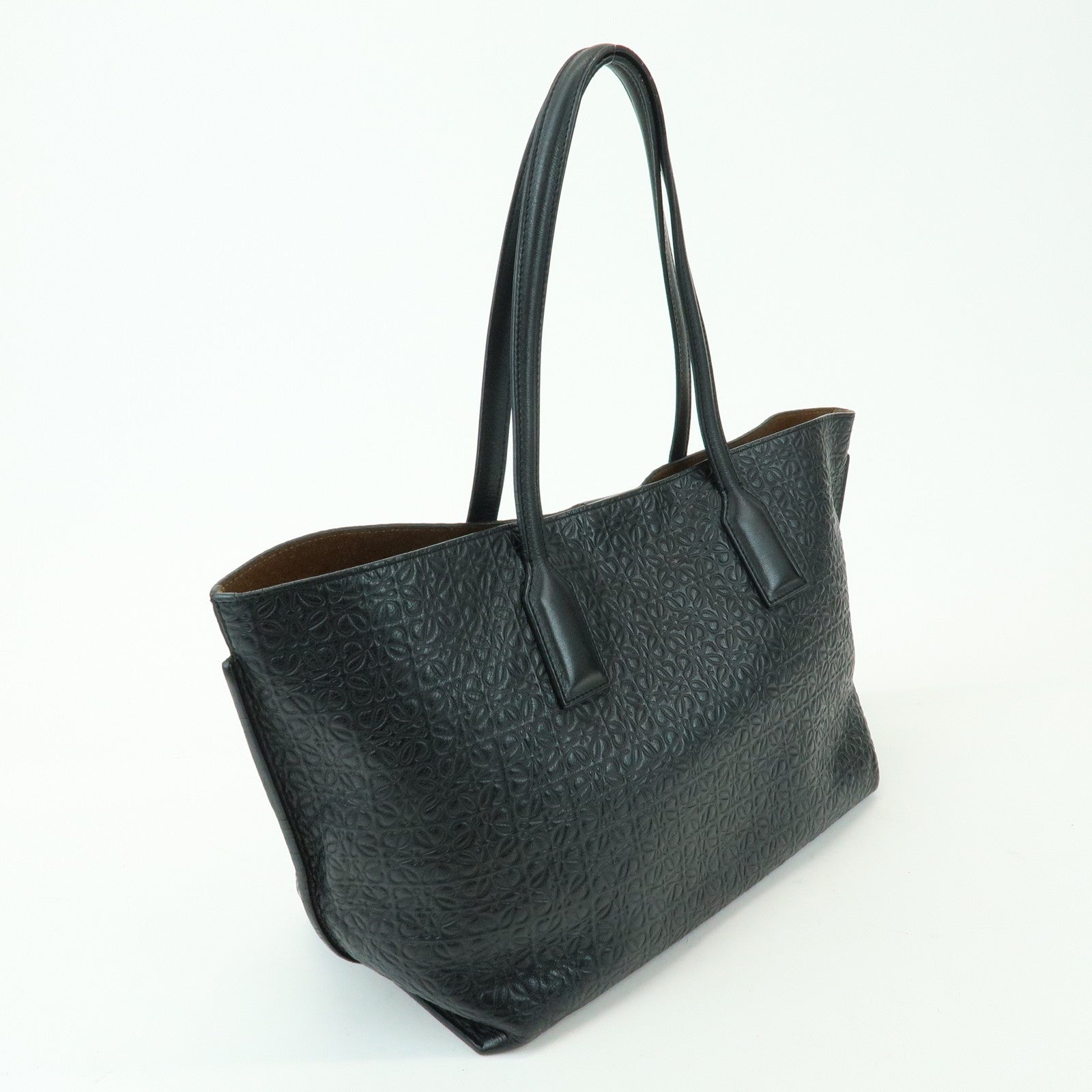 LOEWE Repeat Anagram Calf Leather T Shopper Tote Bag Shoulder Bag Black