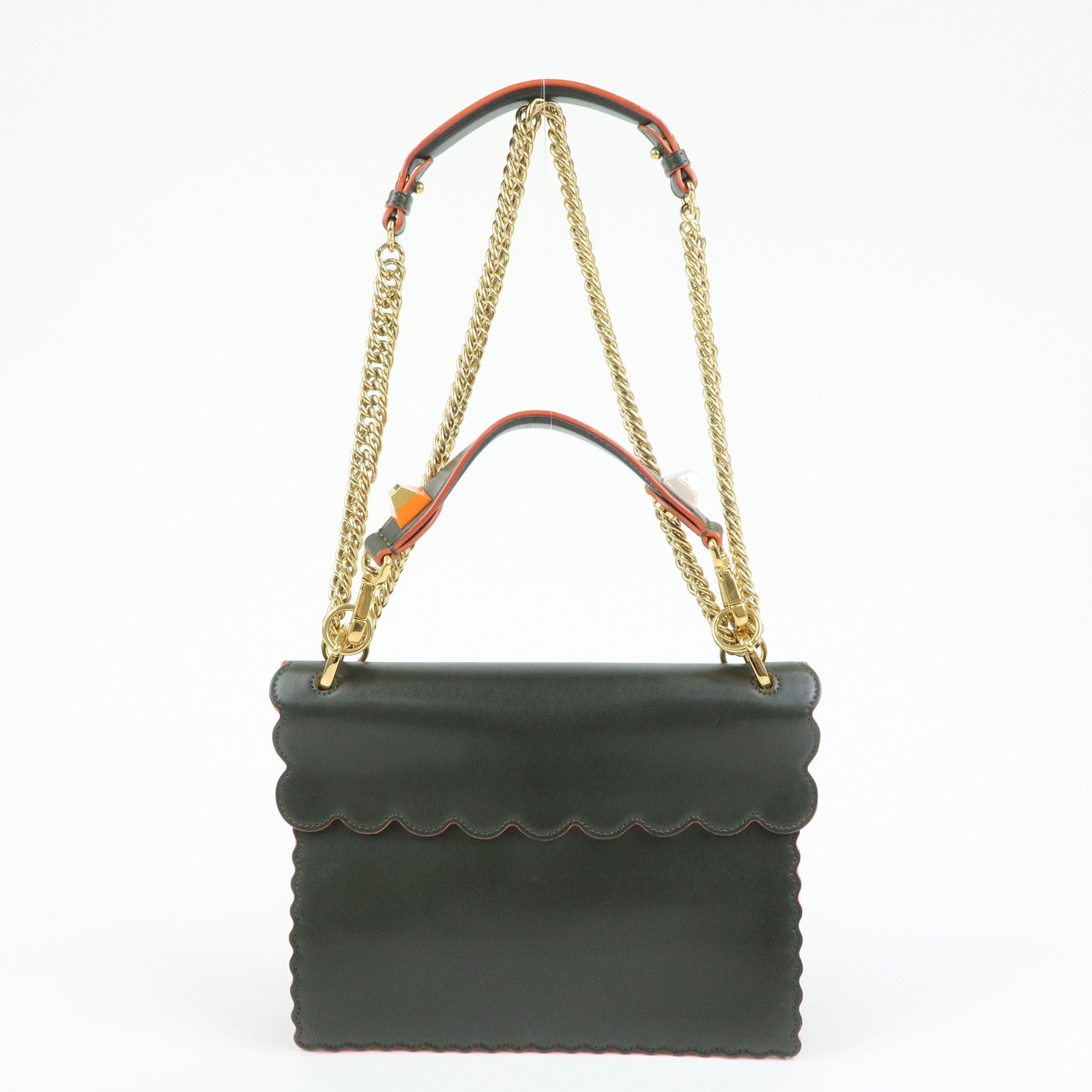 FENDI KAN I Leather 2Way Bag Chain Shoulder Bag Green Orange 8BT283