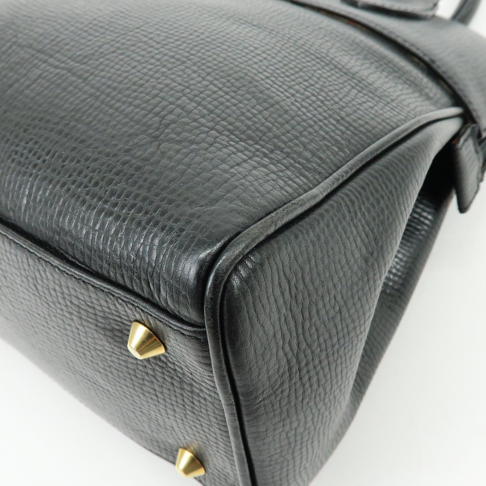 BURBERRY Embossed Leather Hand Bag Boston Bag Black