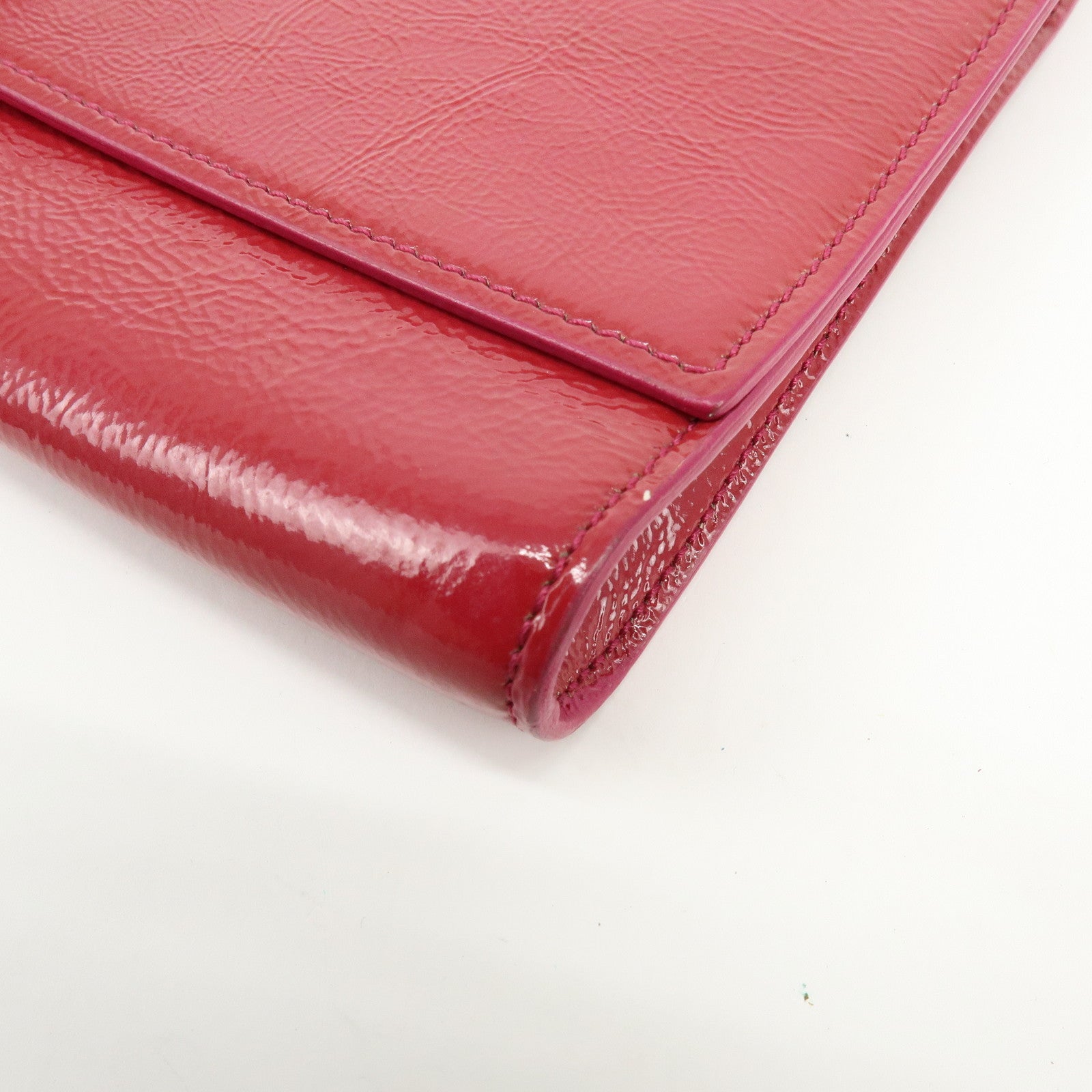 SAINT LAURENT PARIS Cassandra Patent Leather Clutch Bag Pink 203855